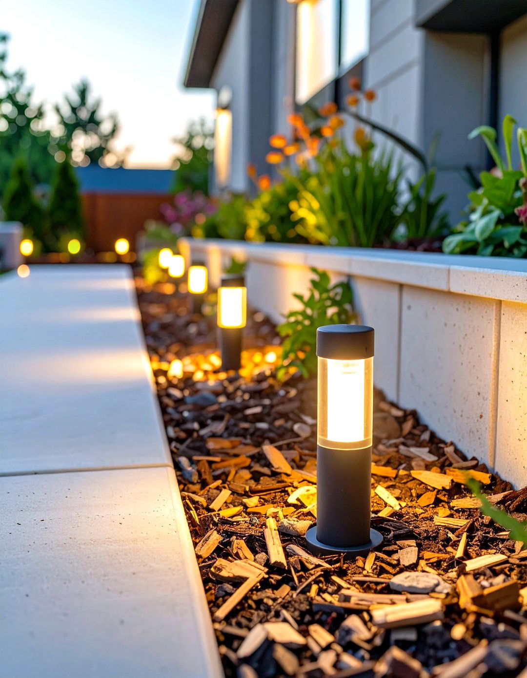 Edging Your Concrete Patio with Solar Stake Lights - 30 simple concrete patio ideas on a budget