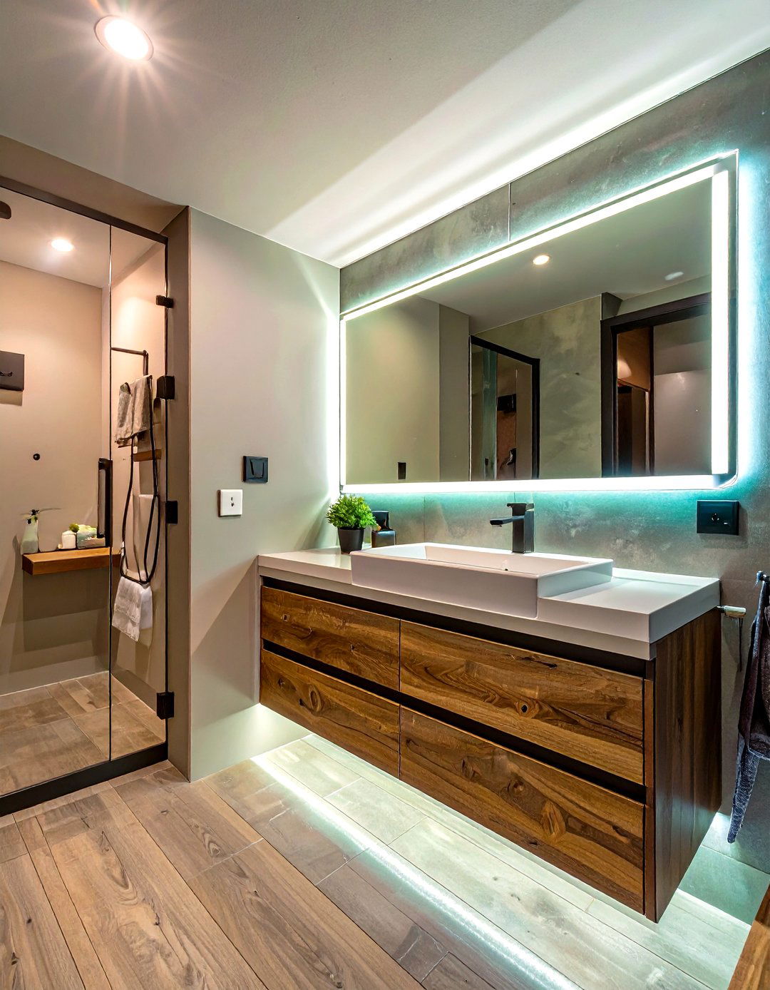 Efficient LED Lighting Strips - 30 small basement bathroom ideas