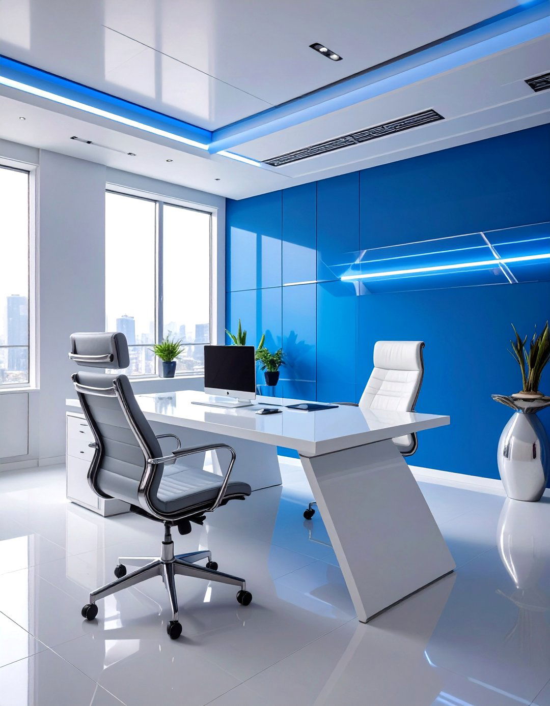 Electric Blue and Silver Futuristic Office - 30 office color ideas