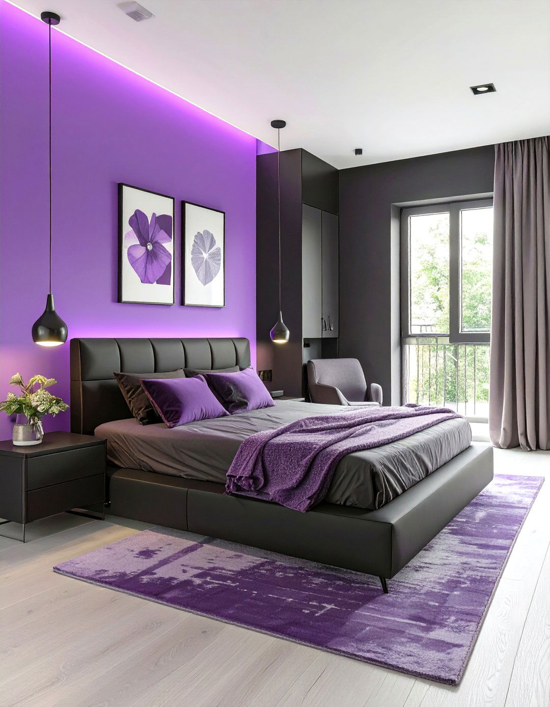 Electric Violet and Black Bedroom - 30 modern purple bedroom ideas
