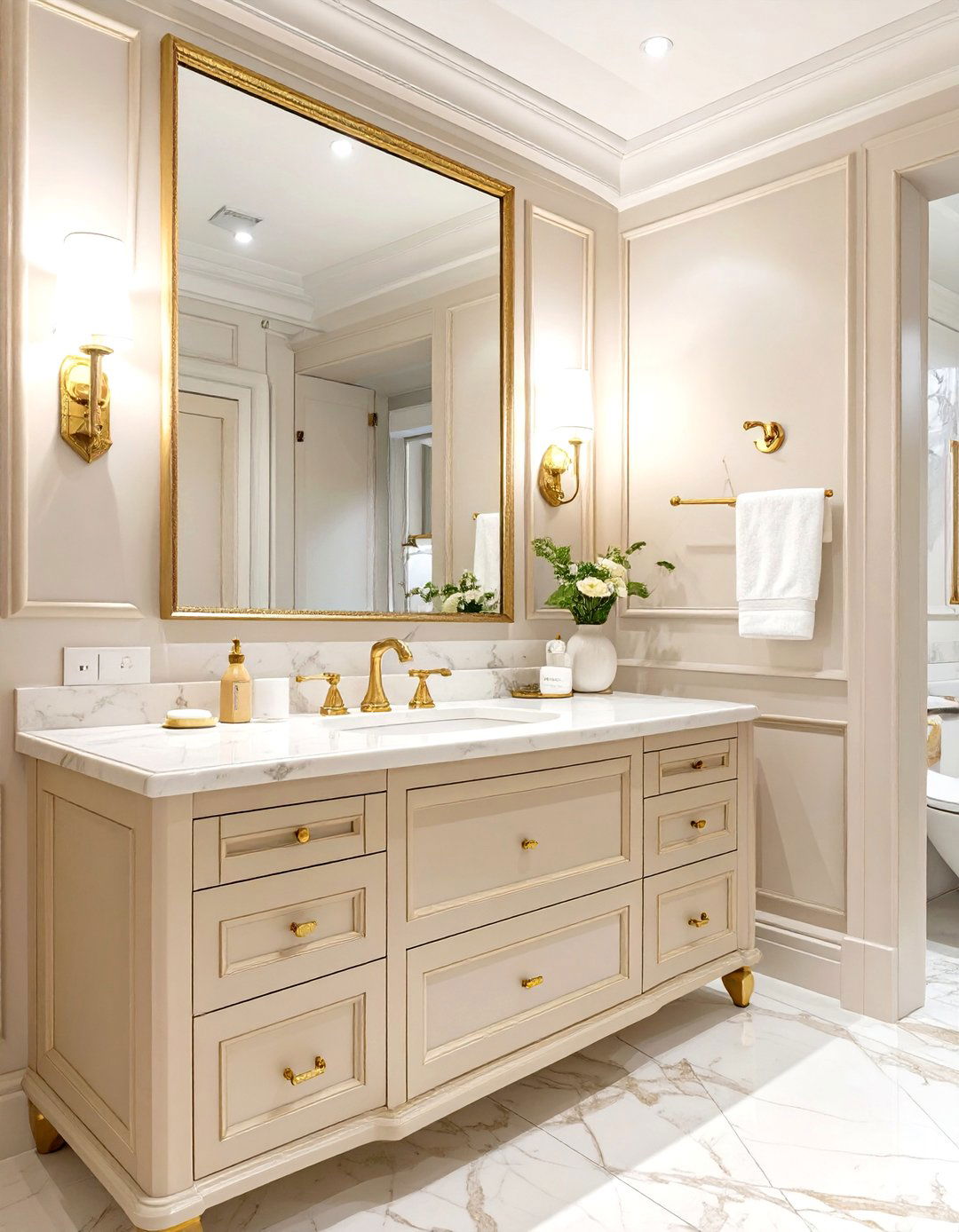 Elegant Cream and Gold Bathroom - 30 house paint color ideas