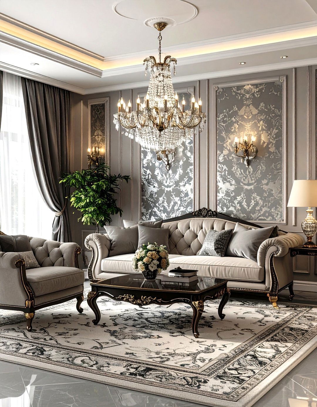 Elegant Damask Living Room - 30 living room wallpaper ideas