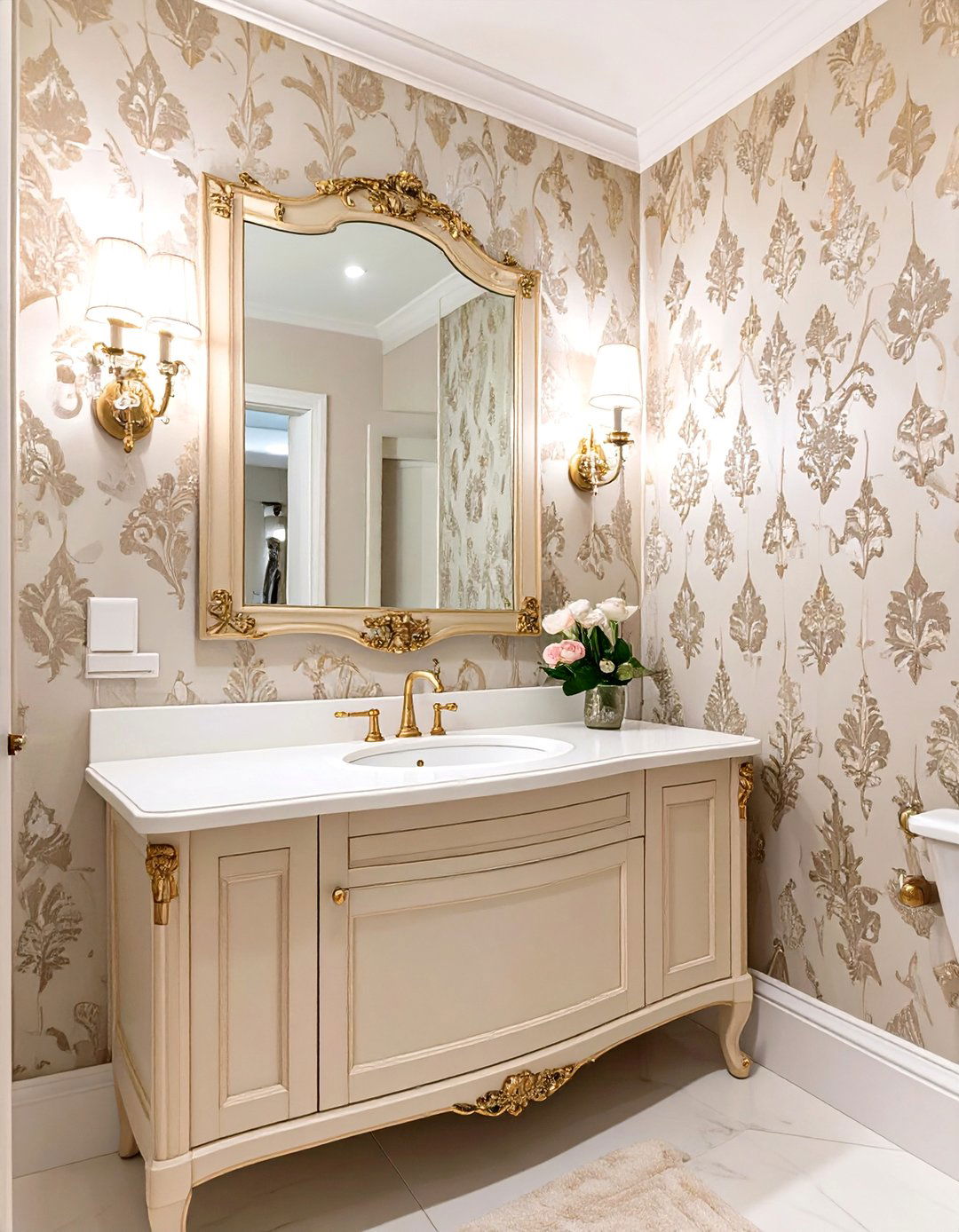 Elegant Damask Print Wallpaper - 30 bathroom wallpaper ideas