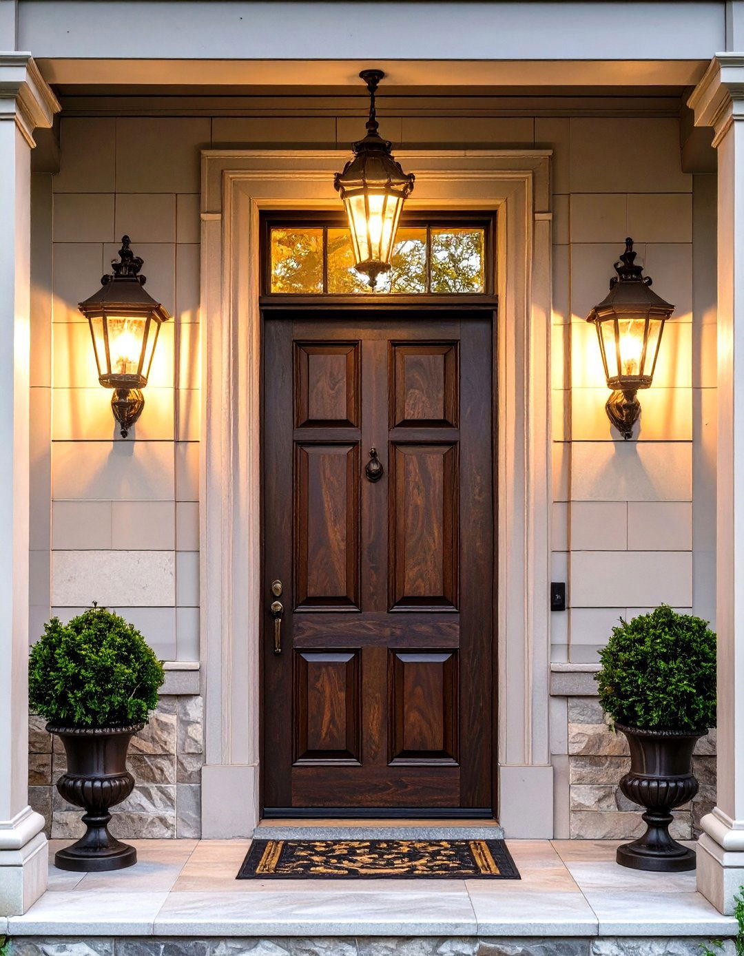 Elegant Entryway With Sconce Lights - 30 outdoor light ideas