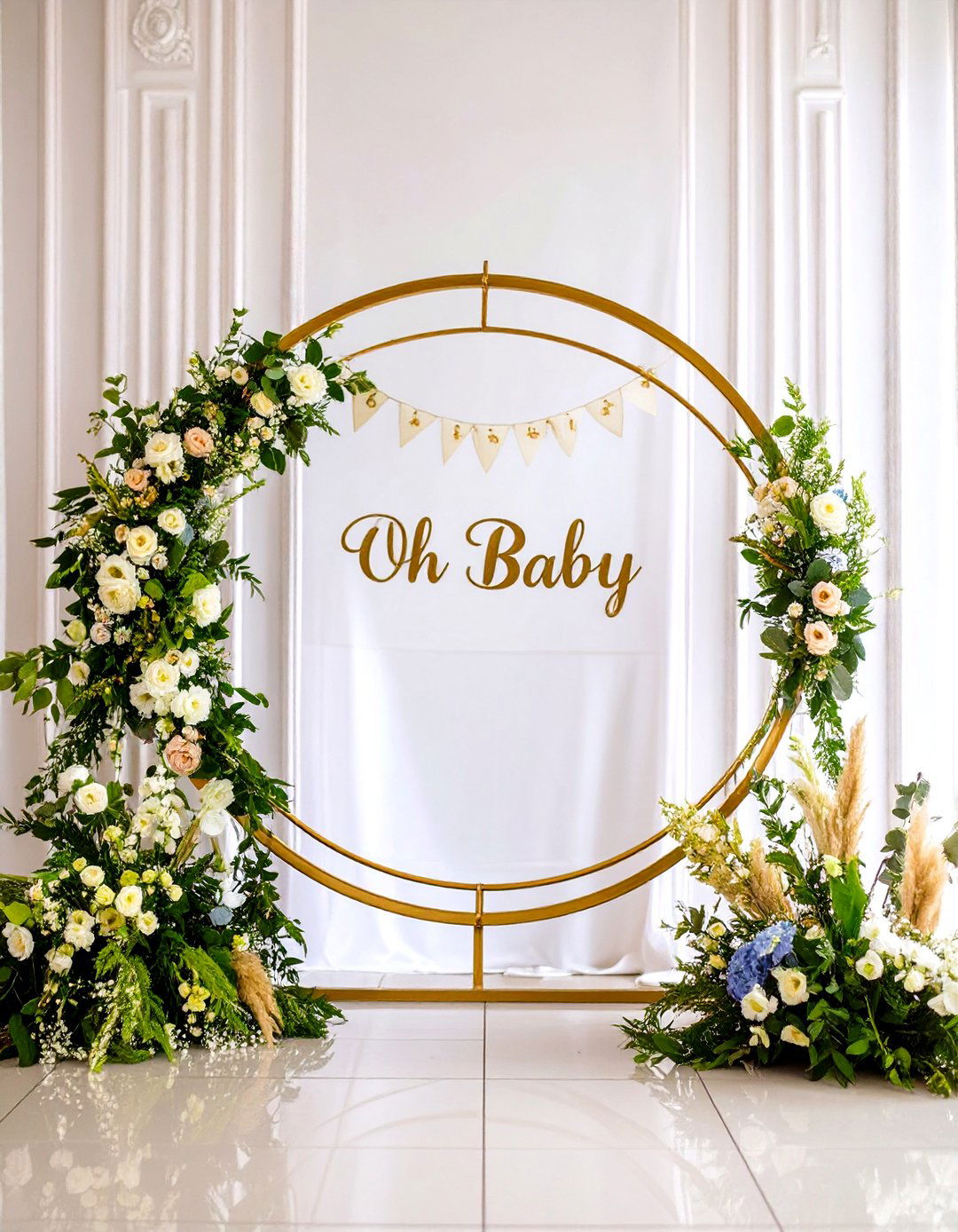 Elegant Gold Hoop Backdrop - 30 baby shower backdrop ideas