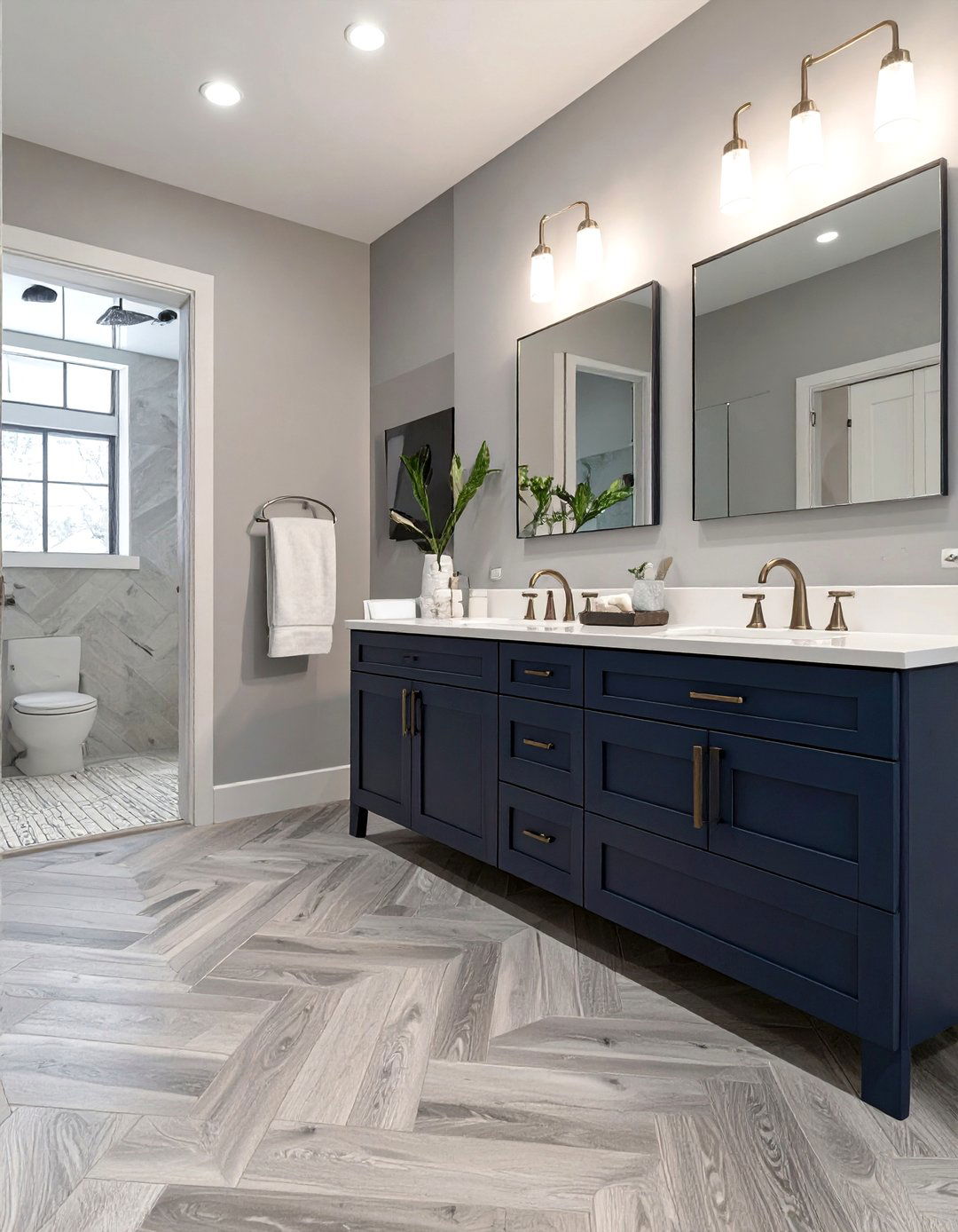 Elegant Herringbone Bathroom Tile Floor - 30 bathroom tile floor ideas