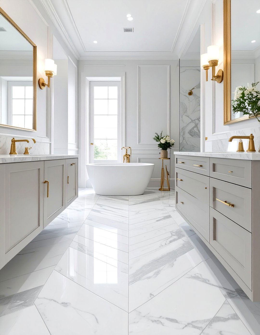 Elegant Herringbone Marble Bathroom Tiles - 30 bathroom floor tiles ideas