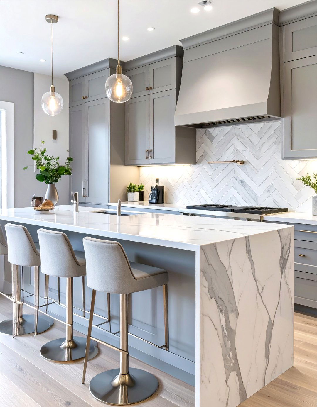 Elegant Herringbone Pattern Bar Backsplash - 30 bar backsplash ideas