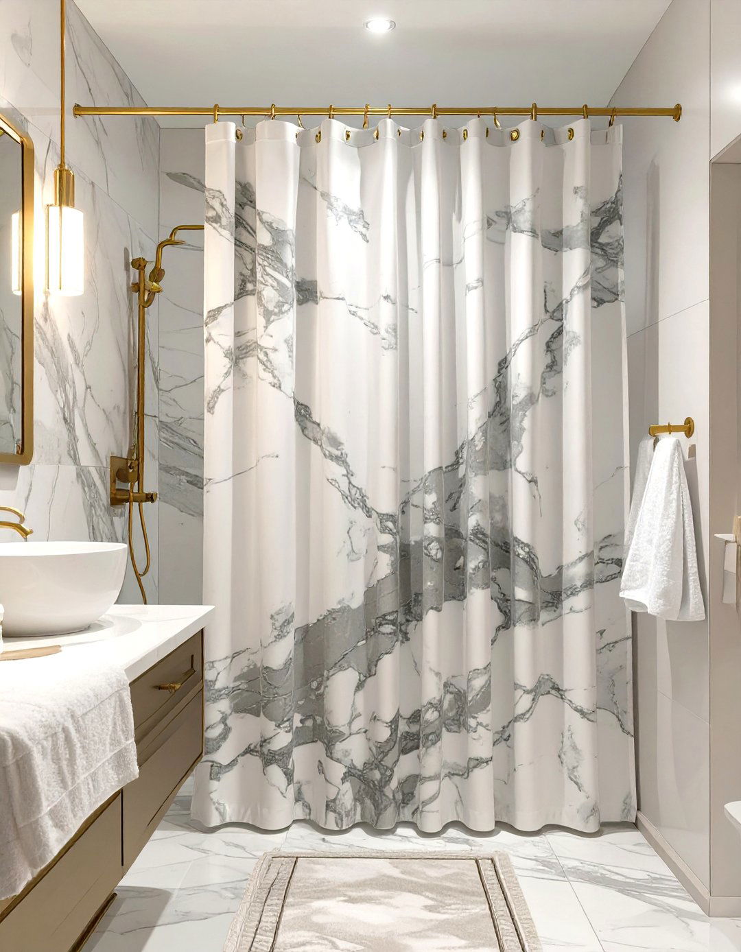 Elegant Marble Pattern Shower Curtain - 30 elegant shower curtain ideas