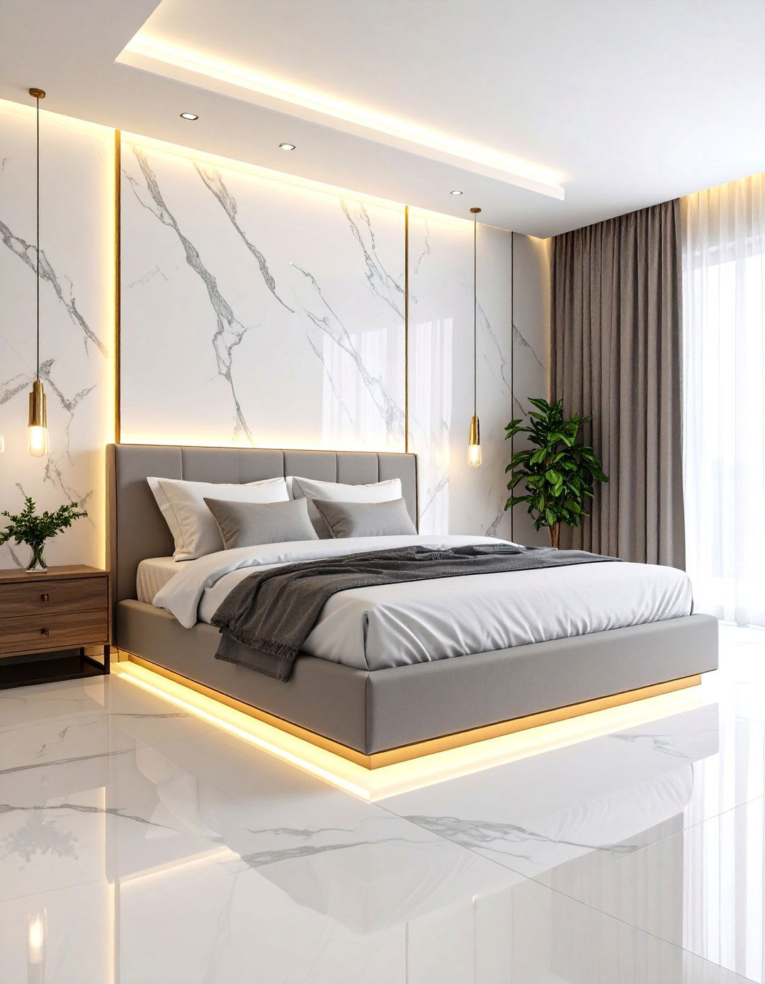 Elegant Marble Vein Bedroom - 30 accent wall bedroom ideas
