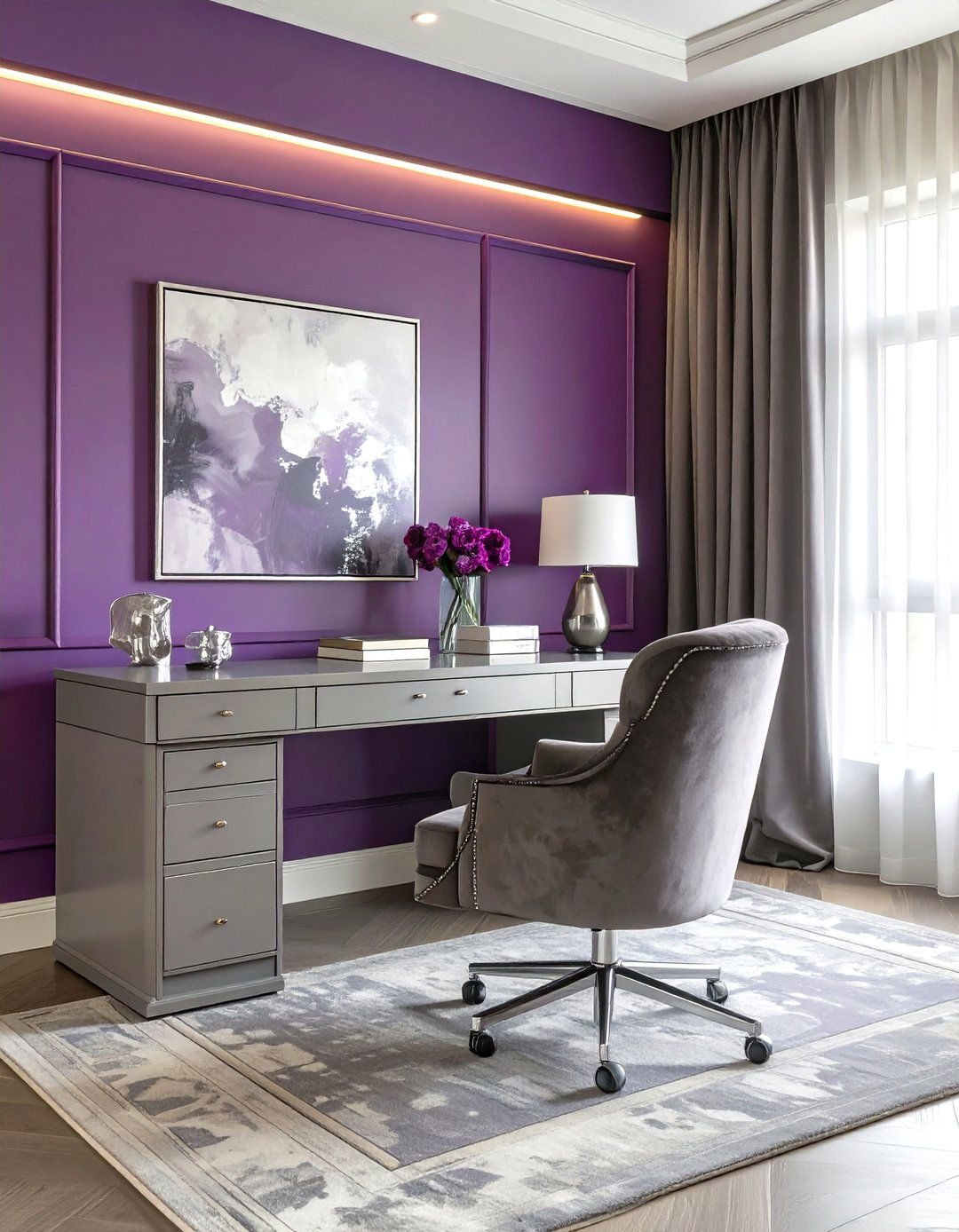 Elegant Plum and Gray Glam Office - 30 office color ideas