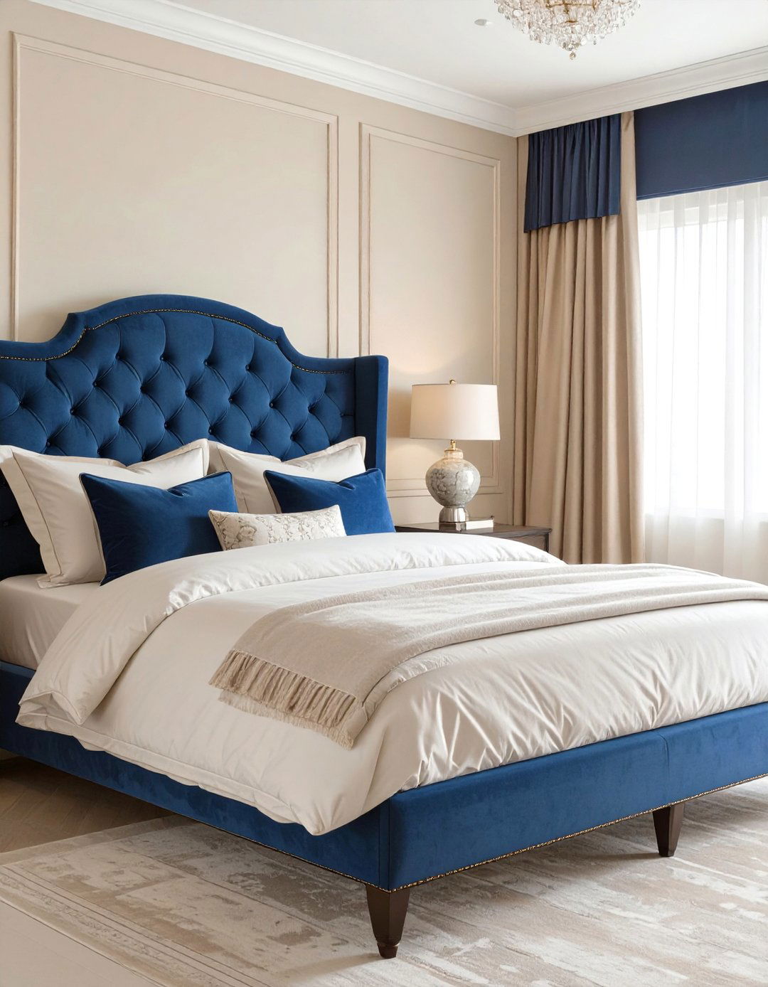 Elegant Sapphire and Cream Bedroom - 30 blue bedroom ideas