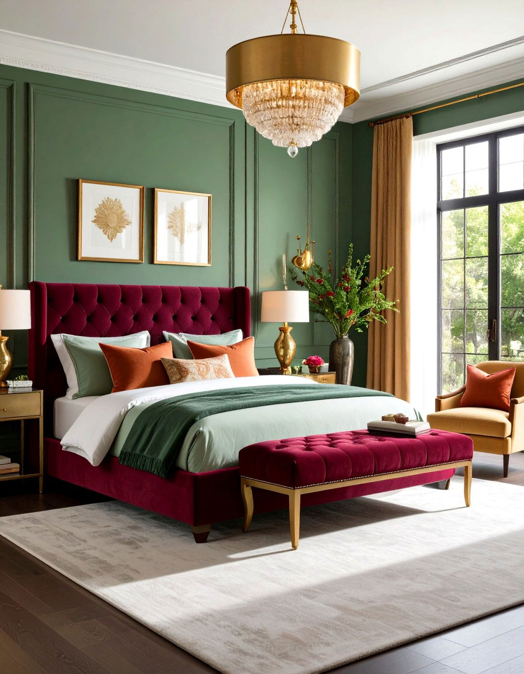 Elegant Split Complementary Green Red Orange and Red Violet Master Suite - 30 interior design color wheel ideas