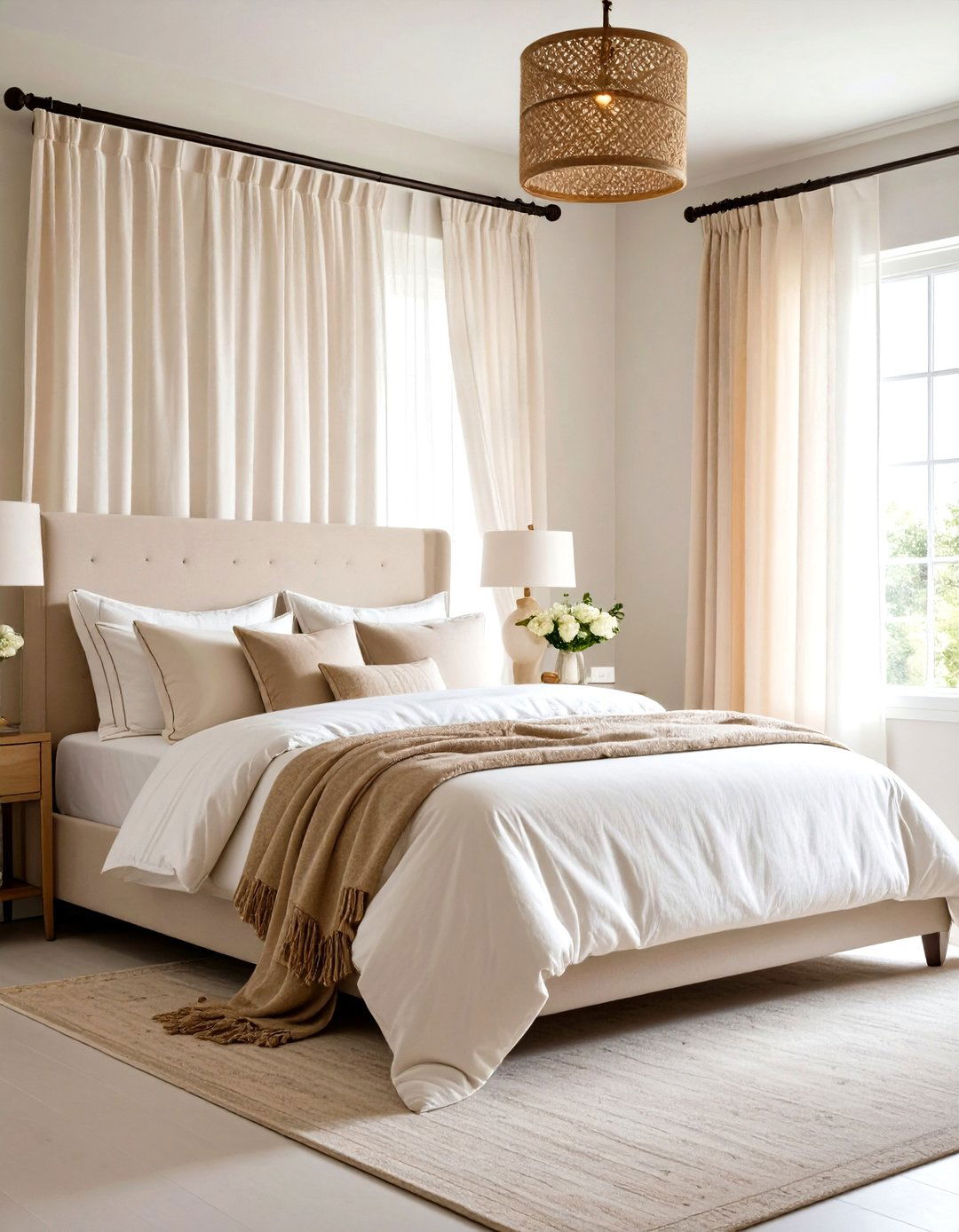 Elegant Window Treatments with Linen Curtains - 30 pottery barn bedroom ideas