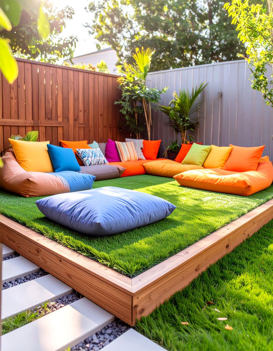 Elevated Turf Area for Seating - 30 small backyard turf ideas