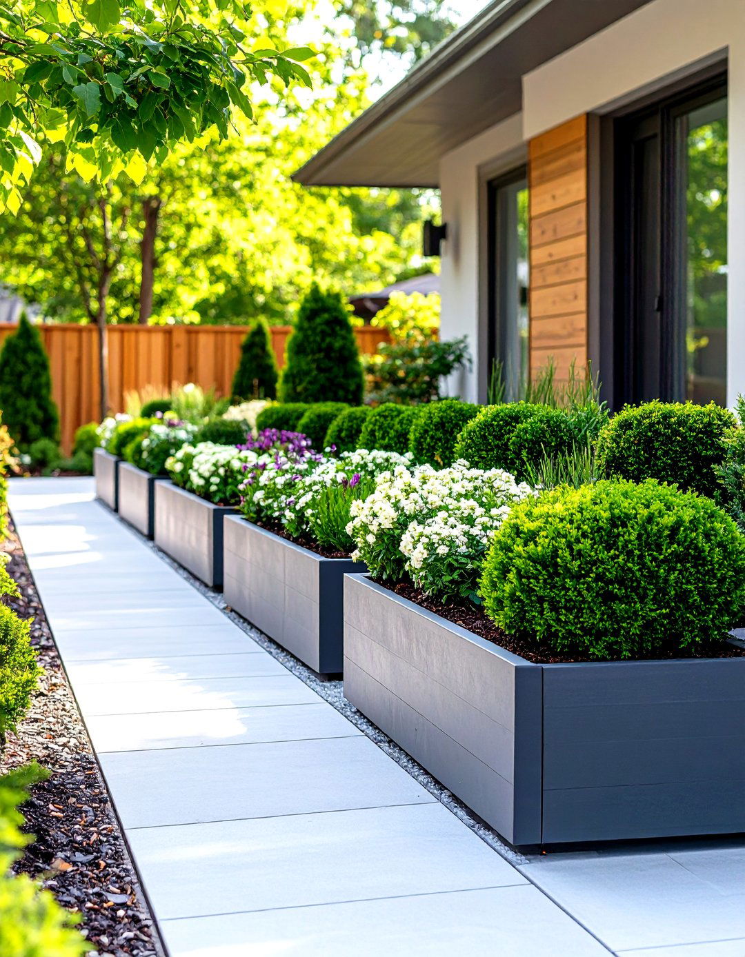 Elevated Walkway Border Garden - 30 front yard container garden ideas