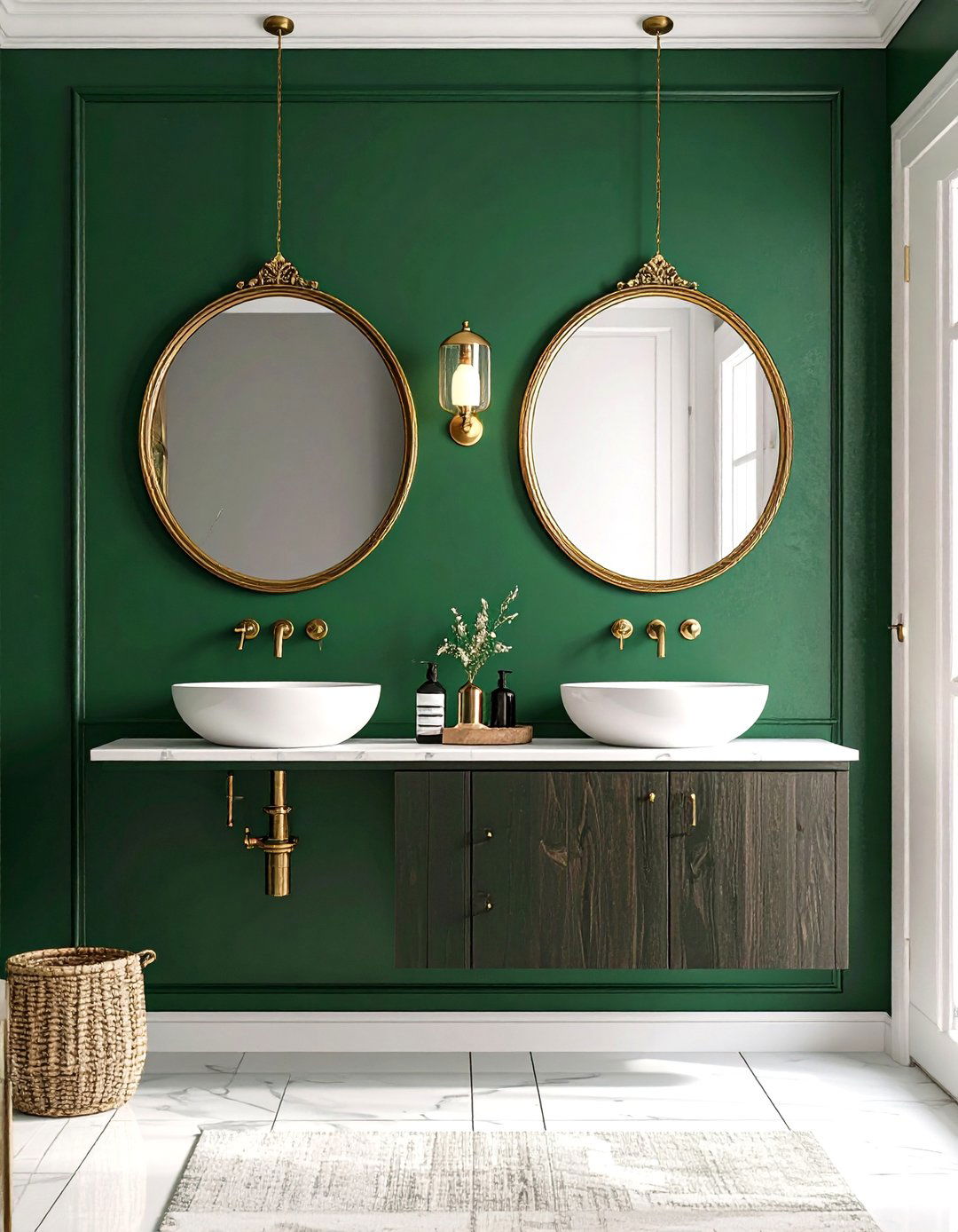 Emerald Green Powder Room Accent Wall - 30 accent wall color ideas