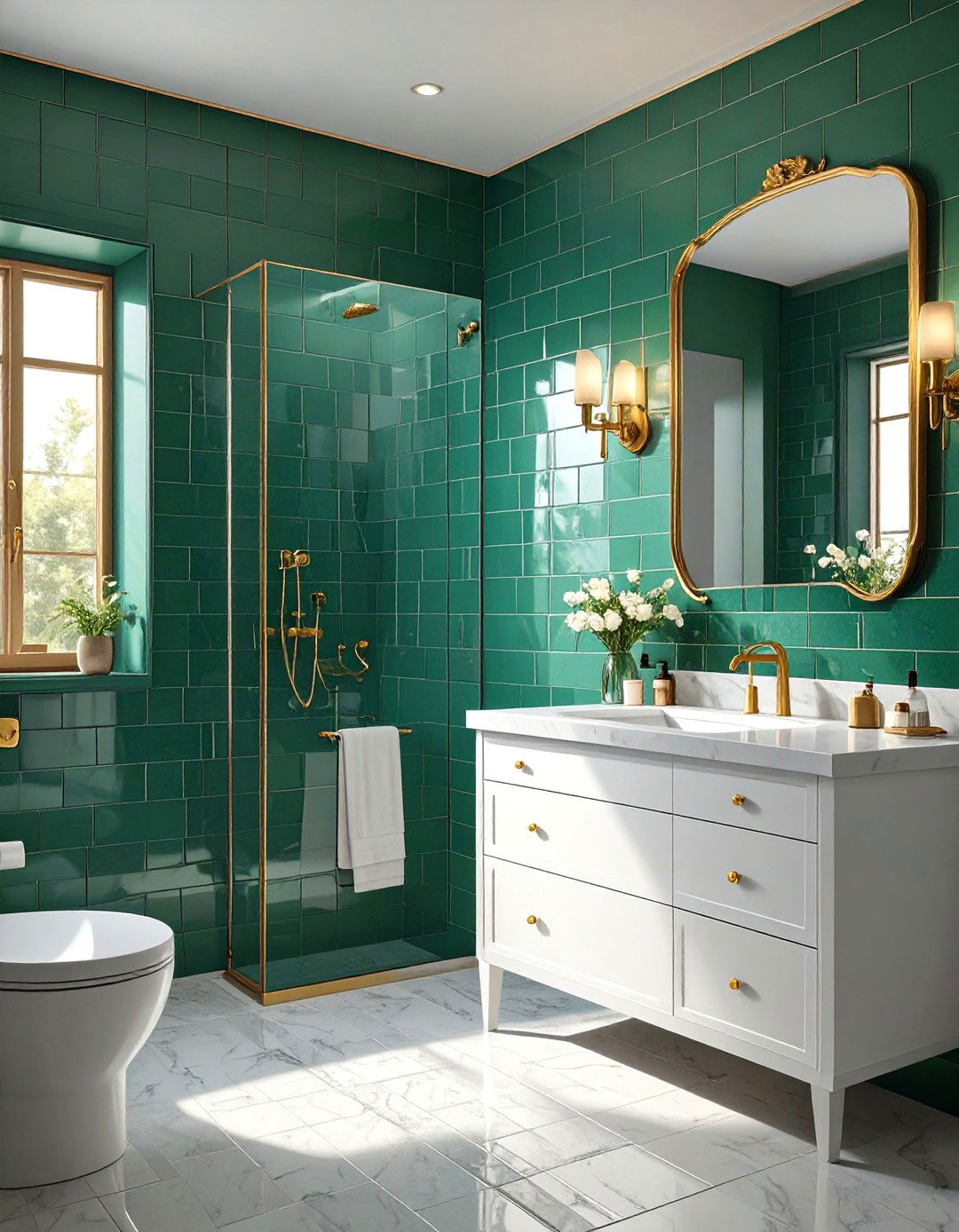 Emerald Green Tile Accent Wall - 30 small bathroom accent wall ideas