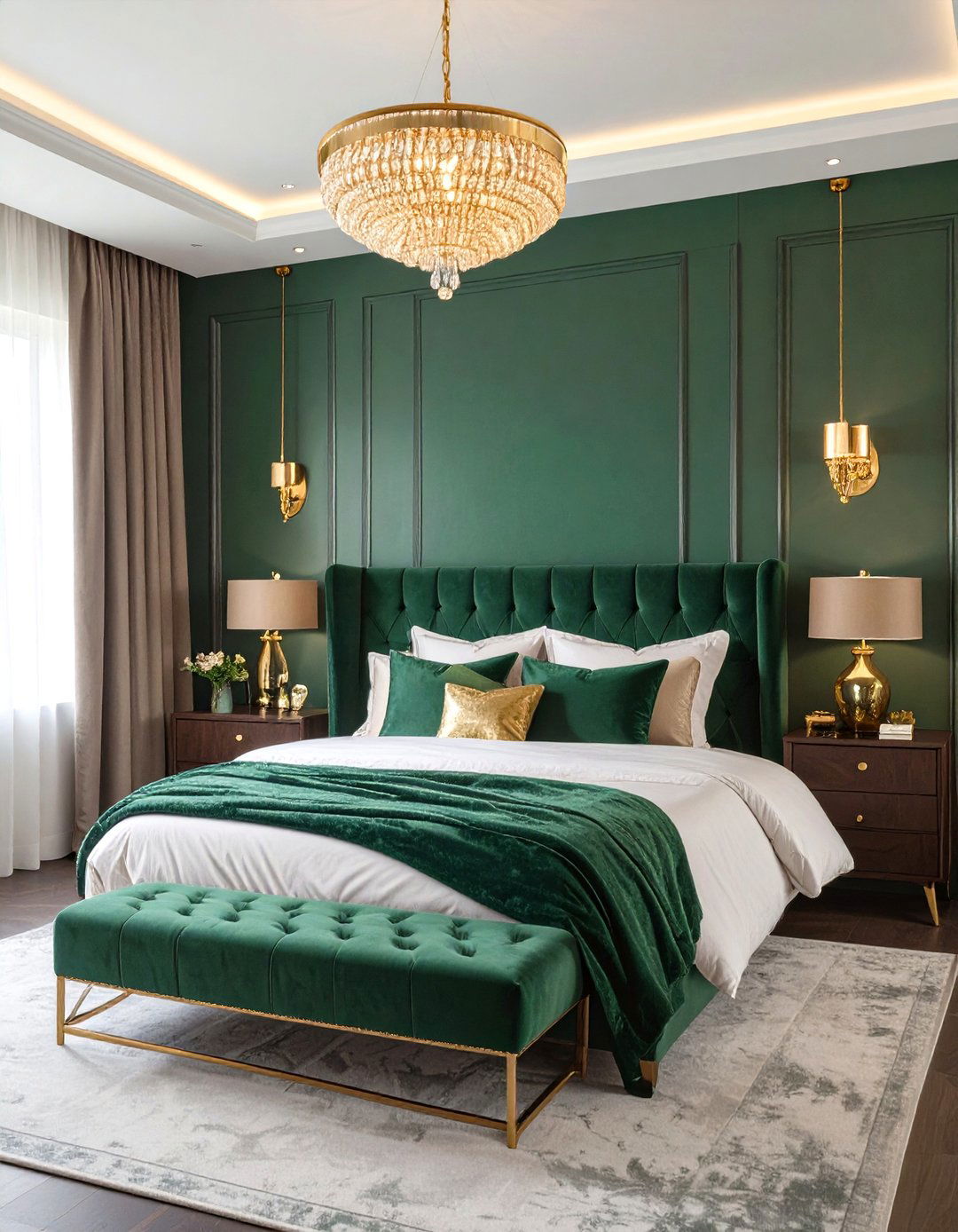 Emerald Green and Gold Bedroom - 30 glam bedroom ideas