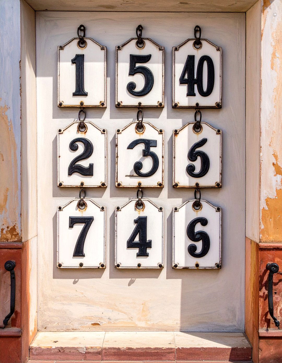 Enameled Metal Number Tags - 30 modern farmhouse wall decor ideas