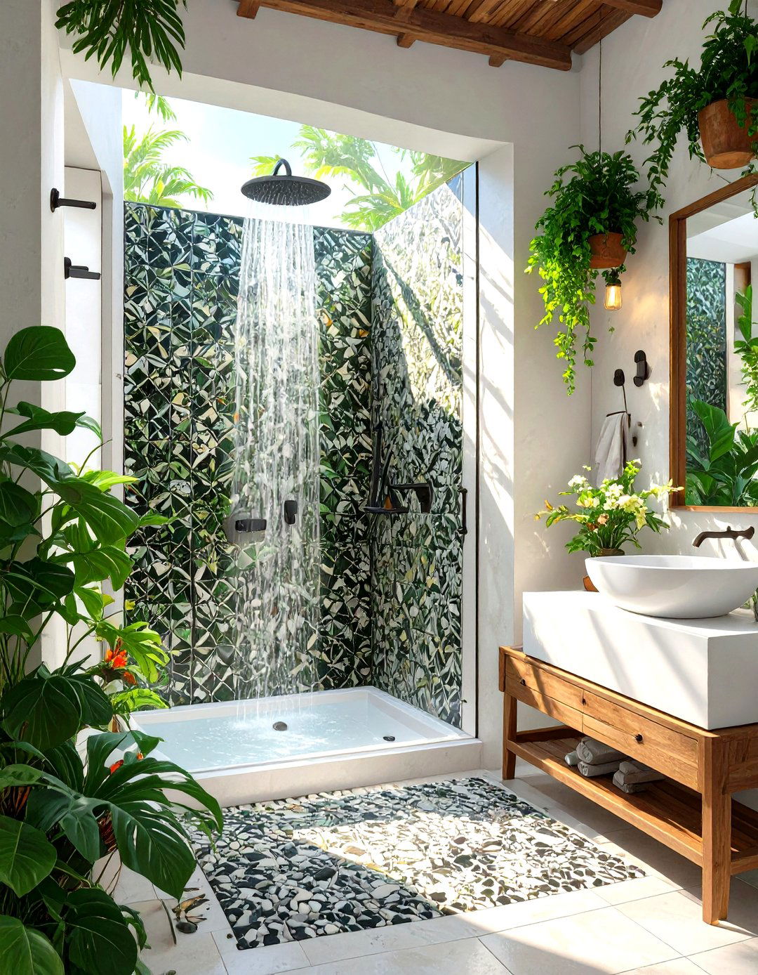 Encaustic Cement Look Shower Wall Tile - 30 shower wall tile ideas