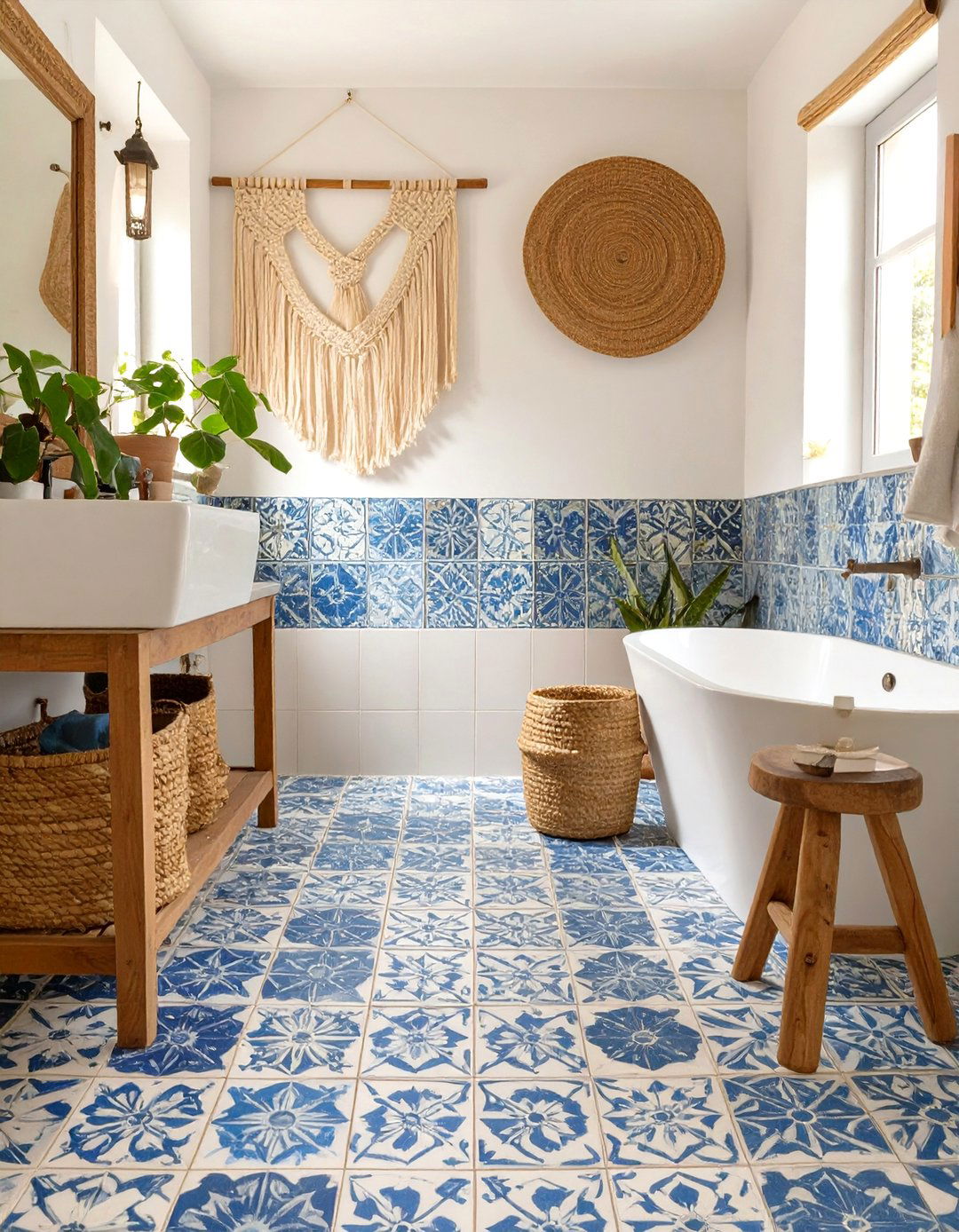 Encaustic Look Cement Tiles - 30 bathroom floor tile ideas 2025