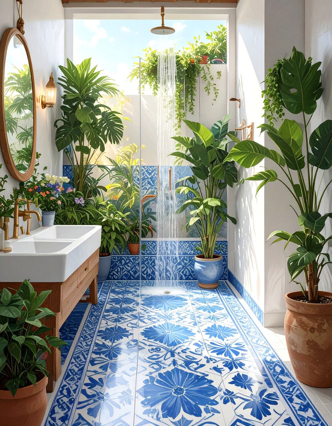 Encaustic Look Porcelain Shower Floor - 30 shower floor ideas