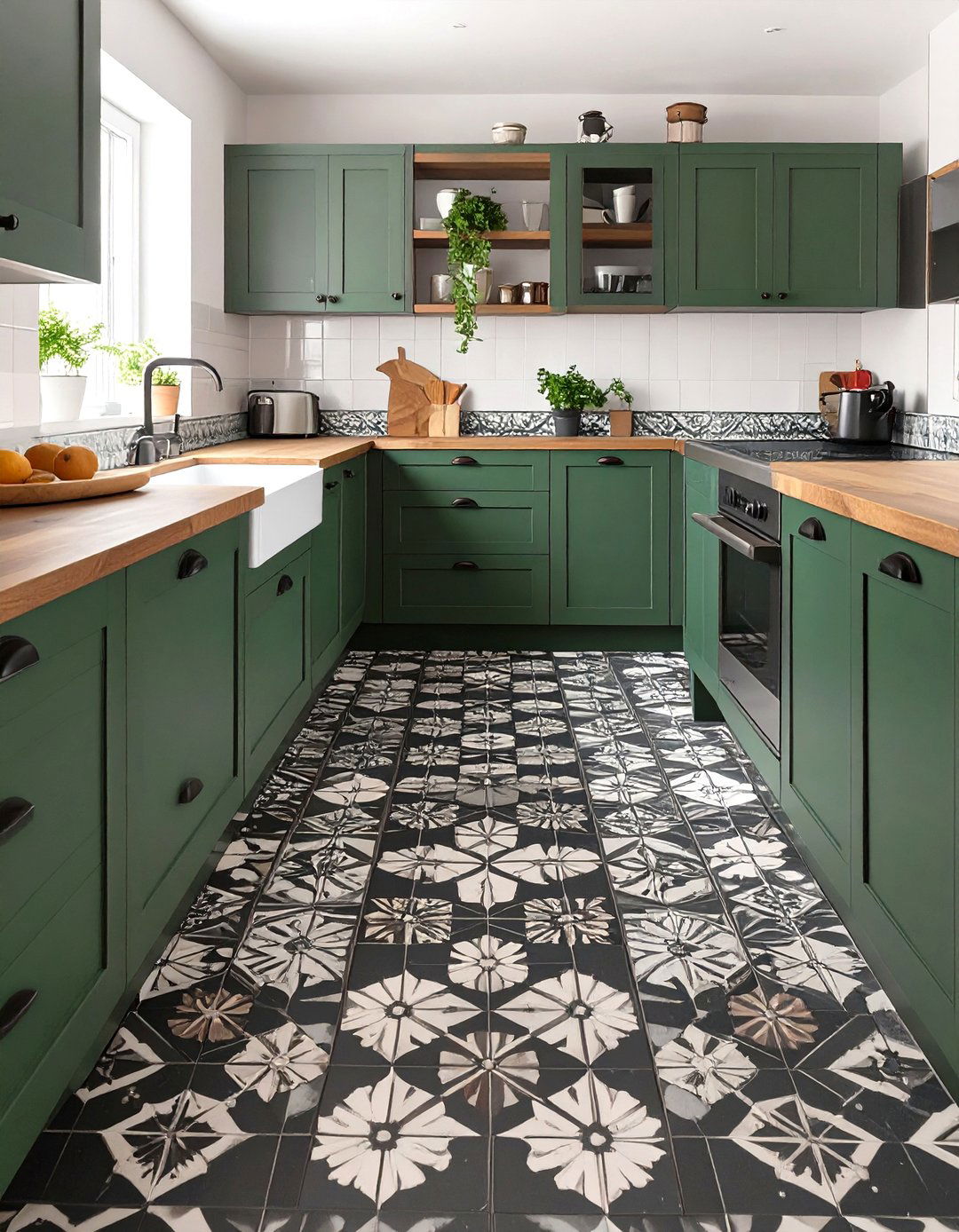 Encaustic Patterned Kitchen Floor Tiles - 30 modern kitchen tiles design ideas