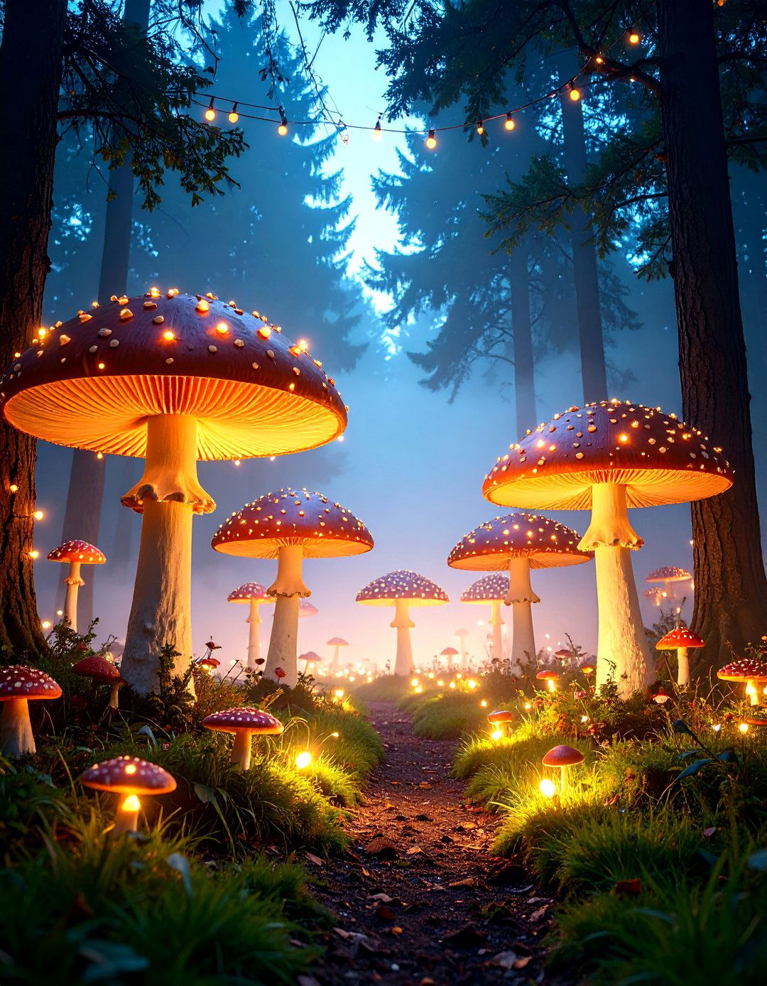 Enchanted Forest with Glowing Mushrooms - 30 halloween decorations outdoor ideas