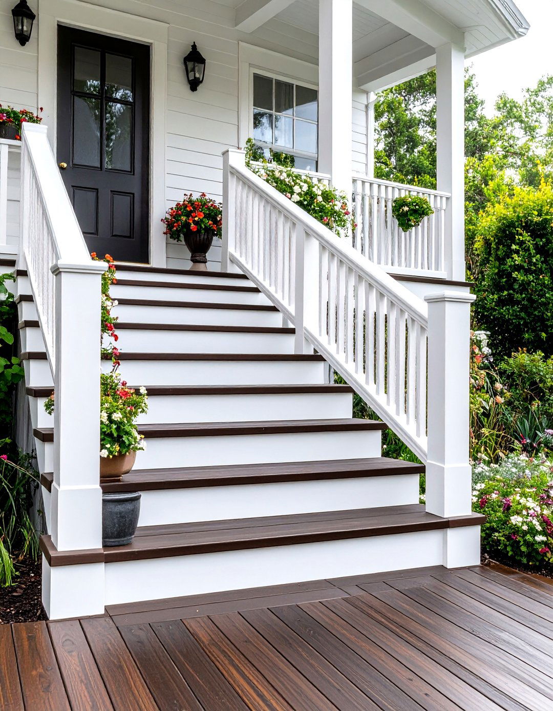 Enclosed Riser Deck Steps with White Trim - 30 deck steps ideas