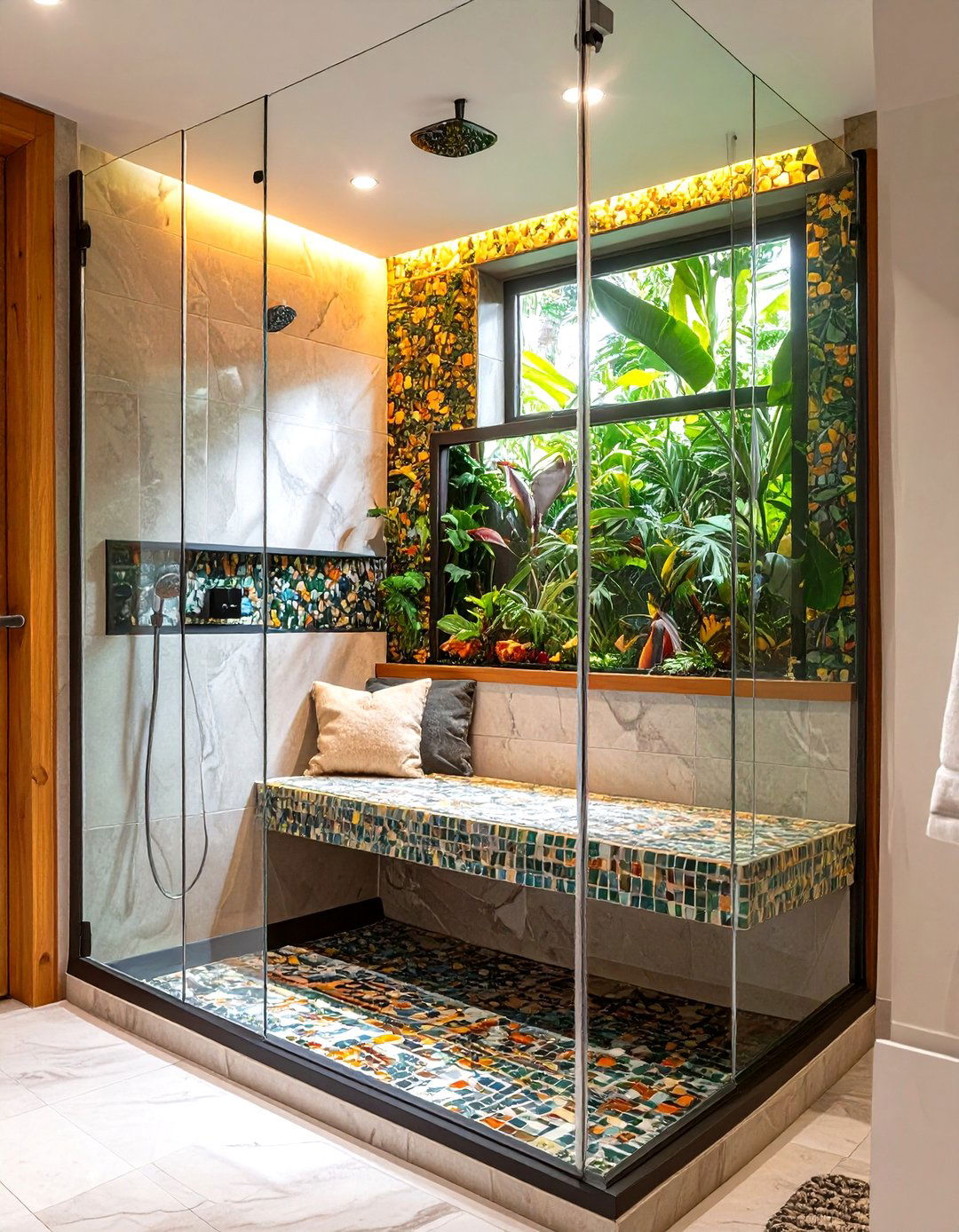 Enclosure with an Integrated Bench - 30 shower enclosure ideas