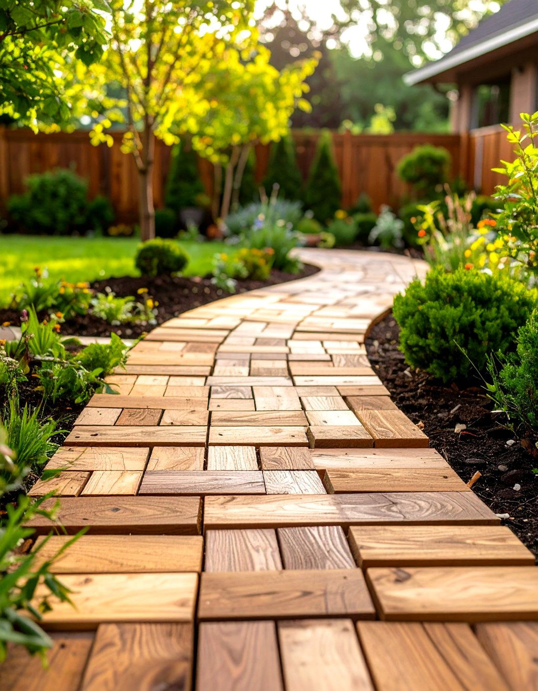 End Grain Wood Block Garden Path - 30 garden path ideas