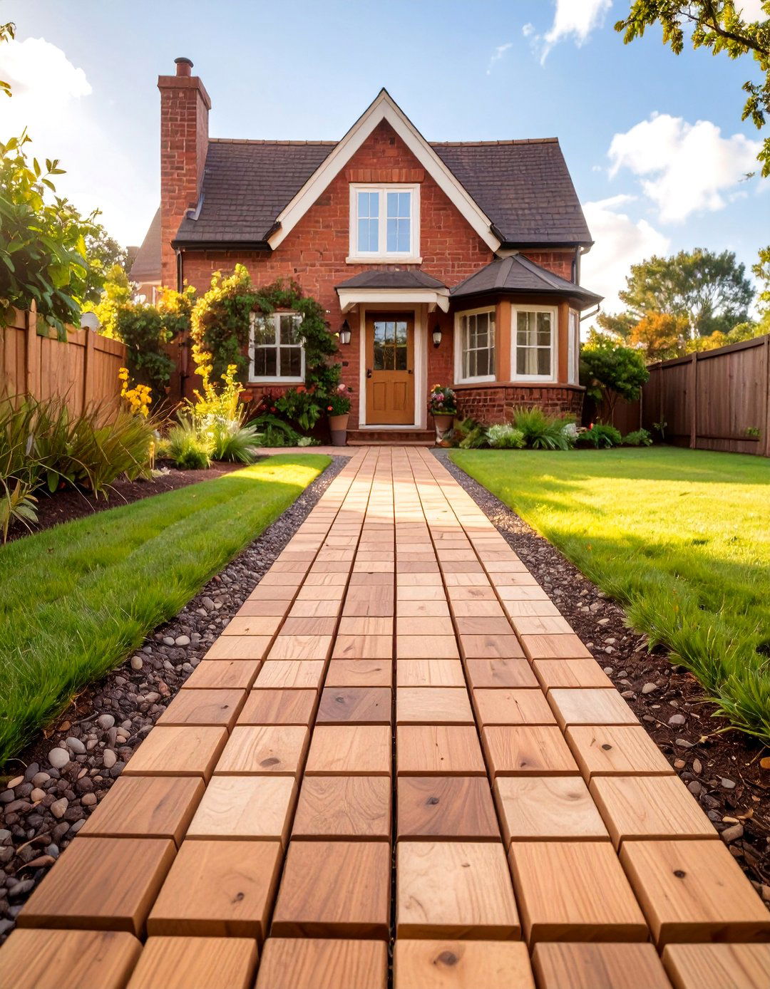 End Grain Wood Block Pavers - 30 backyard walkway ideas