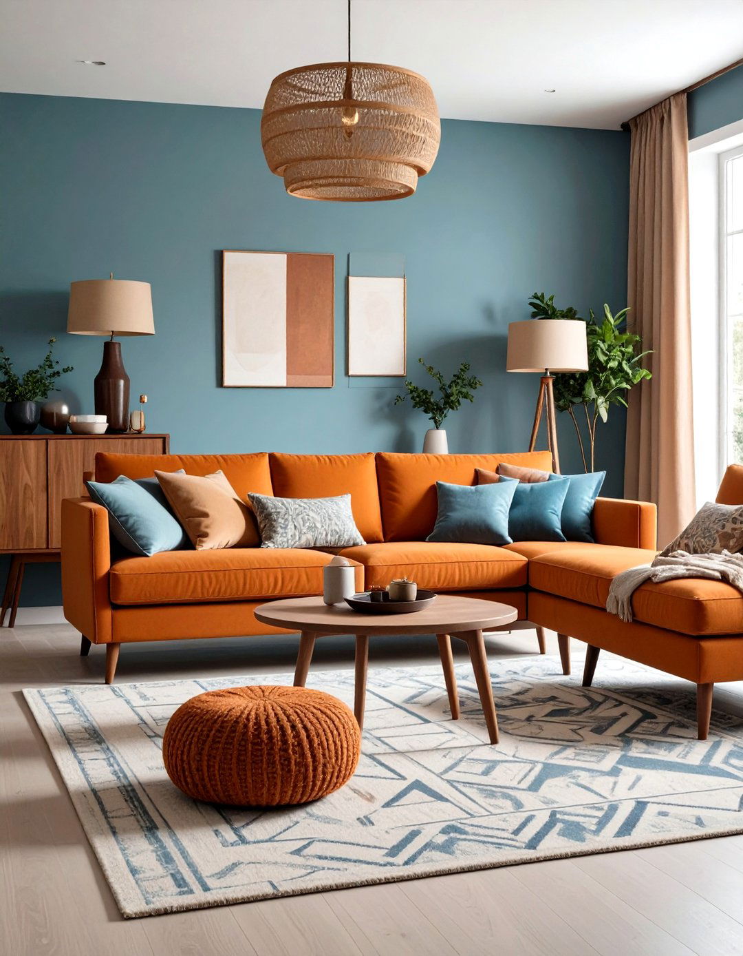 Energetic Complementary Orange and Blue Living Room - 30 interior design color wheel ideas