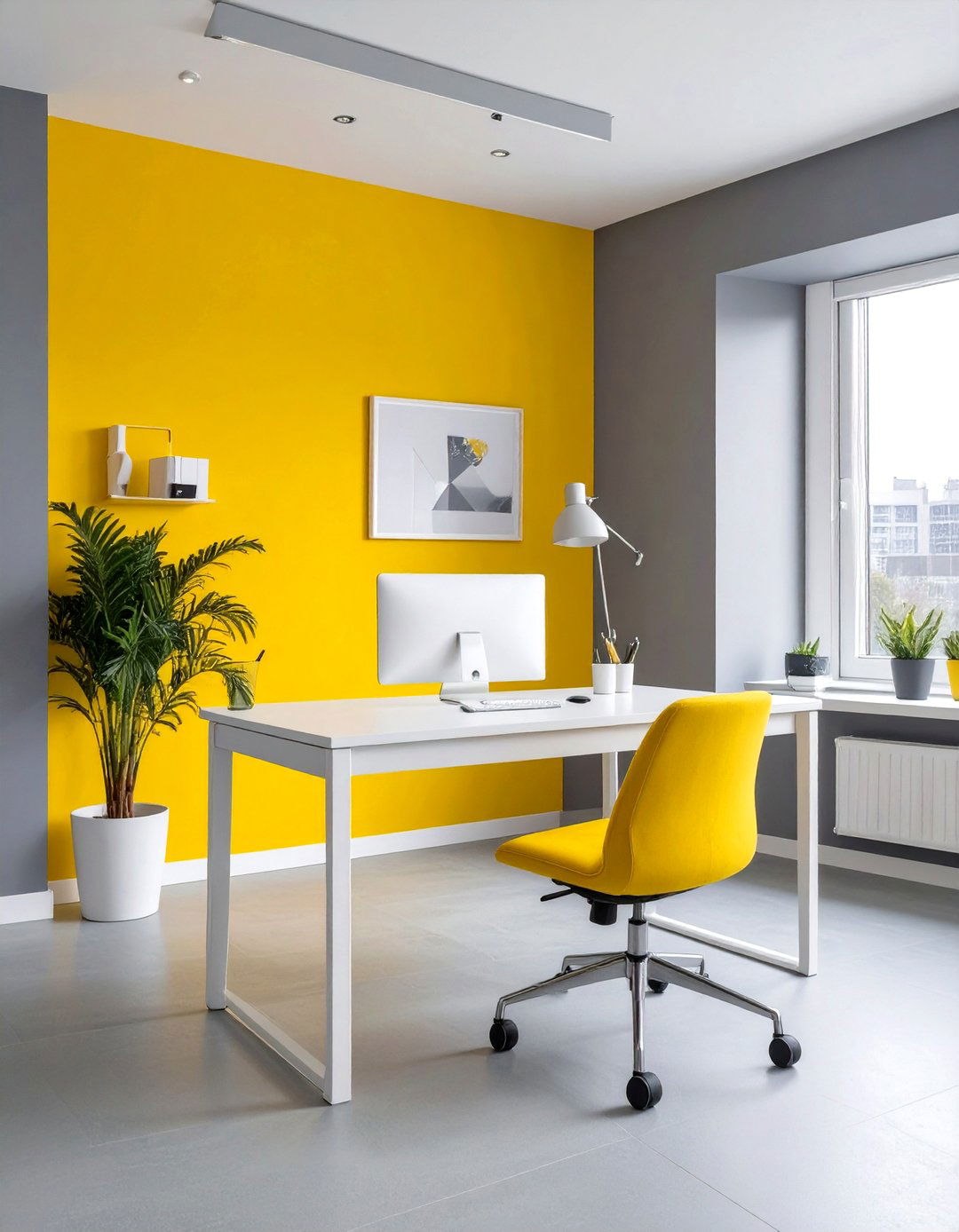 Energizing Yellow and Gray Modern Office - 30 office color ideas