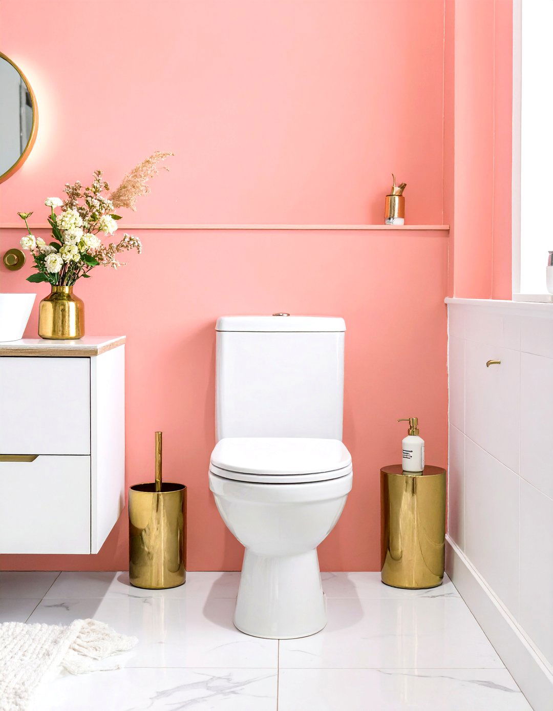 Energizing with Coral Pink - 30 small bathroom color trends 2025