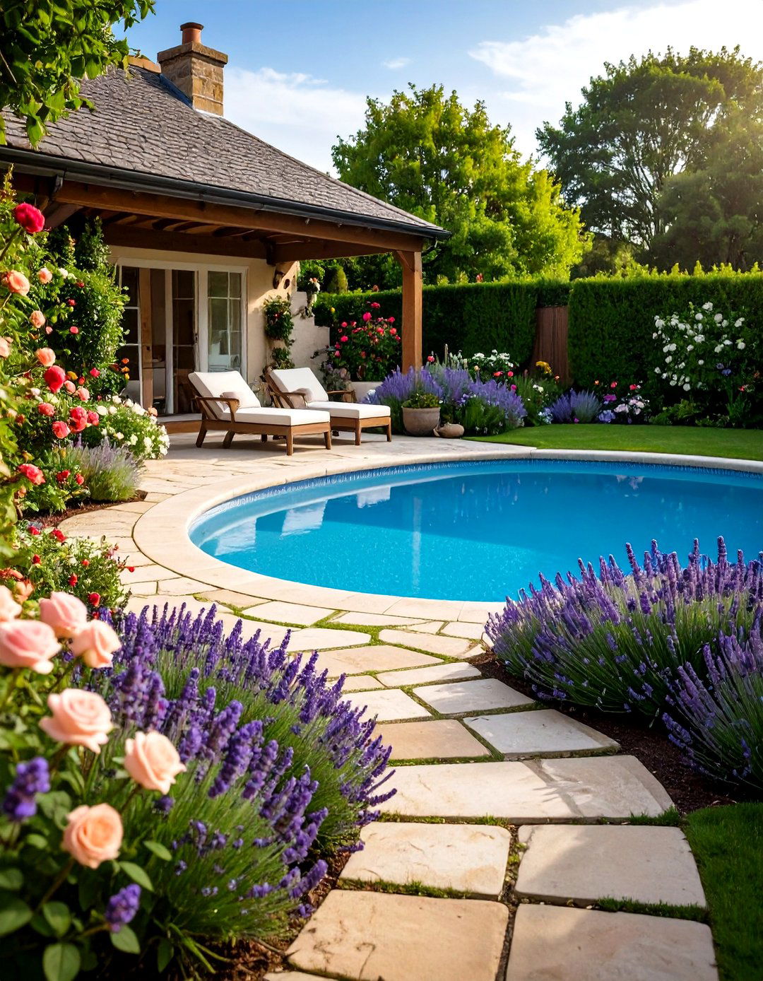 English Cottage Garden Surround - 30 pool landscape ideas