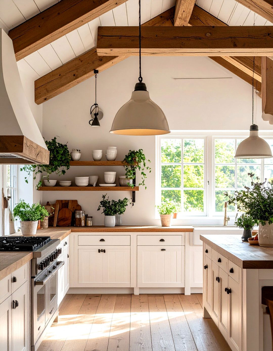 English Cottage Kitchen with a Simple Ceramic Pendant - 30 kitchen ceiling lights ideas