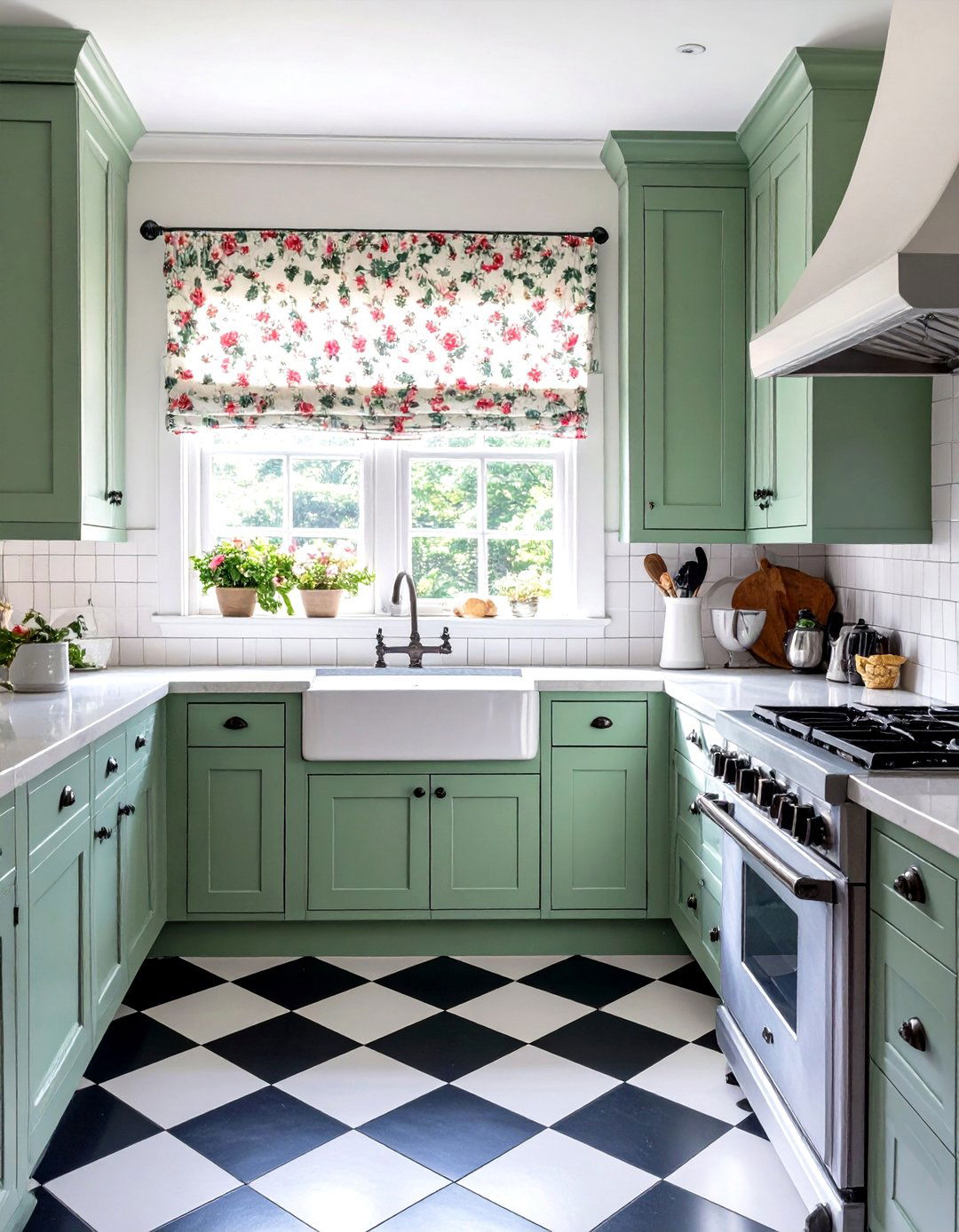 English Country Kitchen with Apple Green Cabinets - 30 green kitchen cabinets ideas