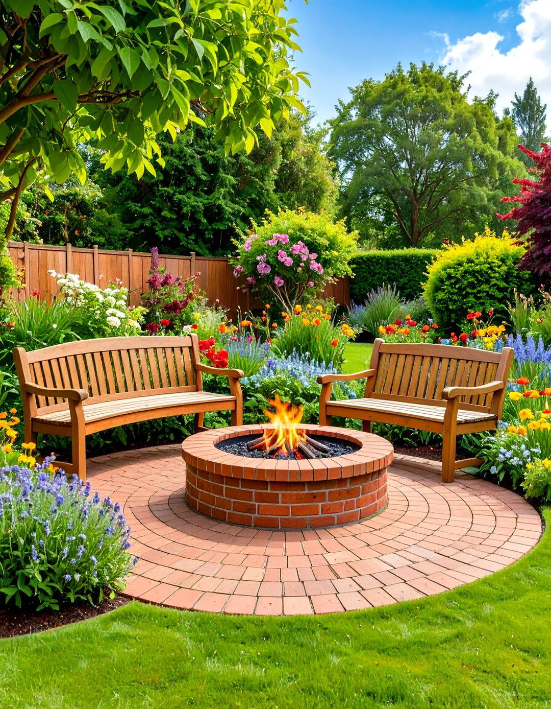 English Garden Brick Fire Pit Corner - 30 fire pit landscaping ideas