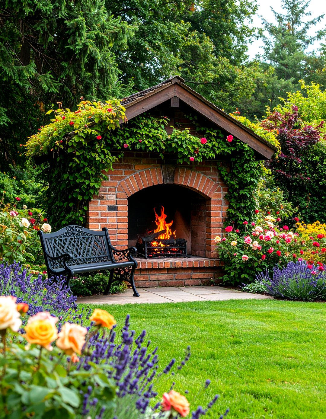 English Garden Fireplace Nook - 30 backyard fireplace ideas