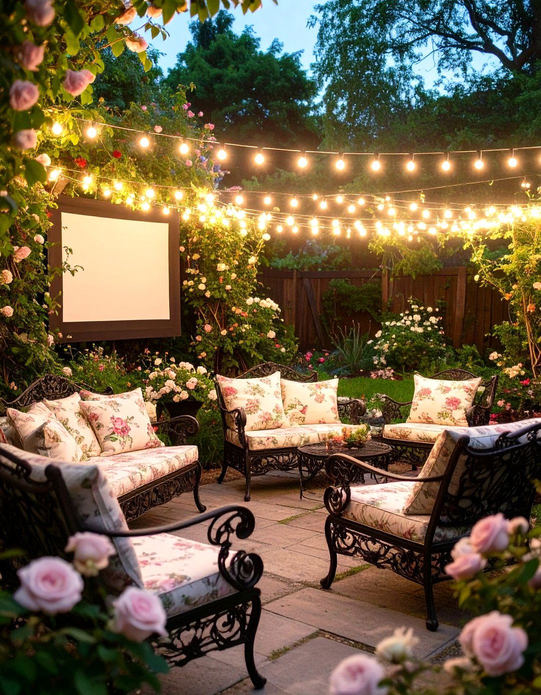 English Garden Movie Soiree - 30 backyard movie night ideas