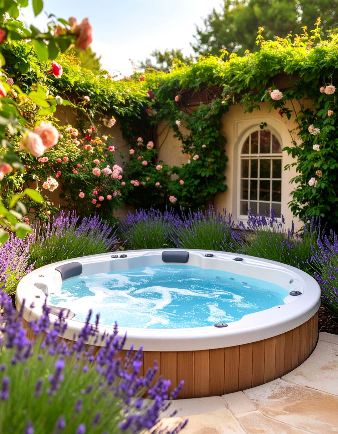 English Garden Outdoor Hot Tub Nook - 30 outdoor hot tub ideas