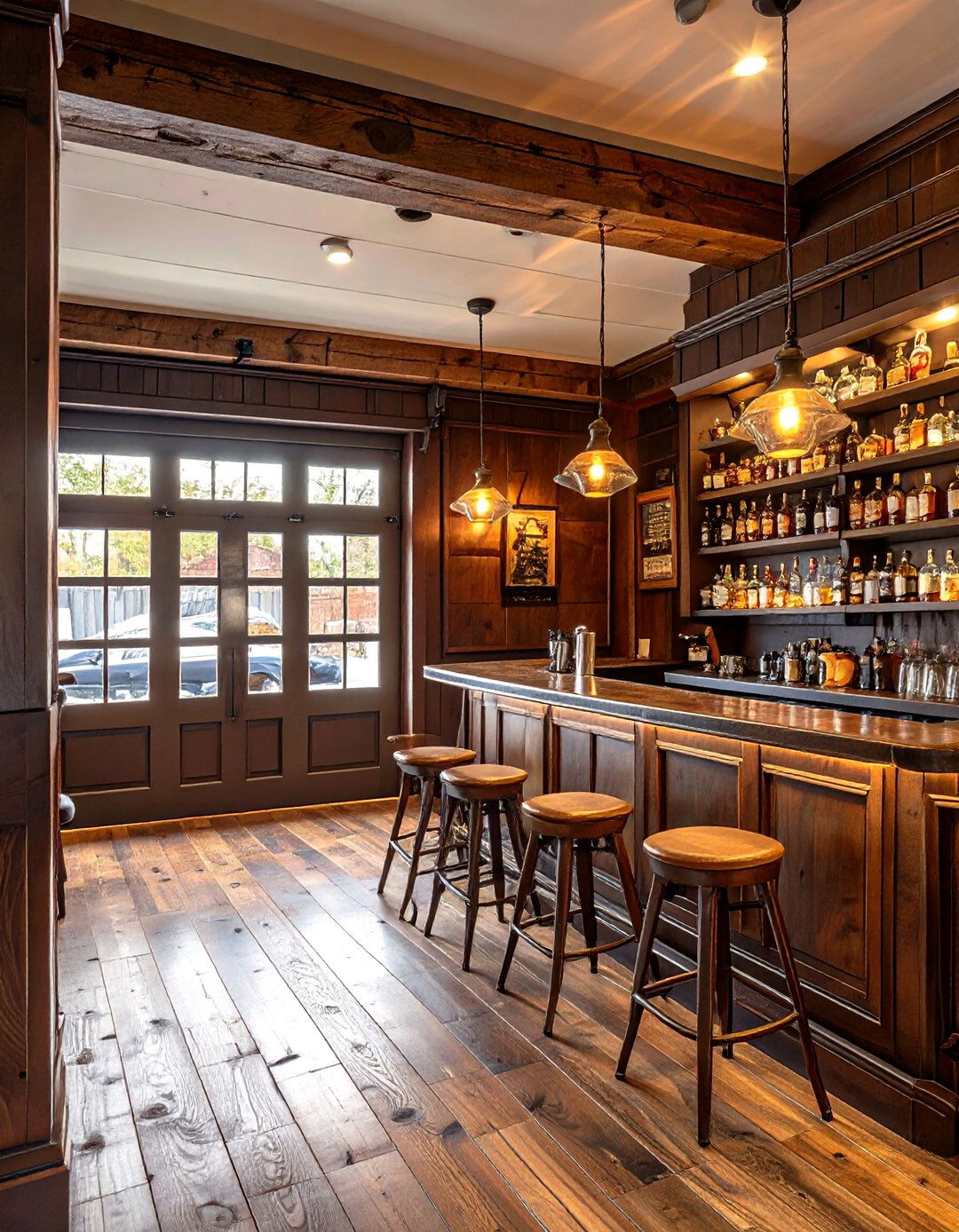English Pub Style Bar and Lounge - 30 garage door conversion ideas