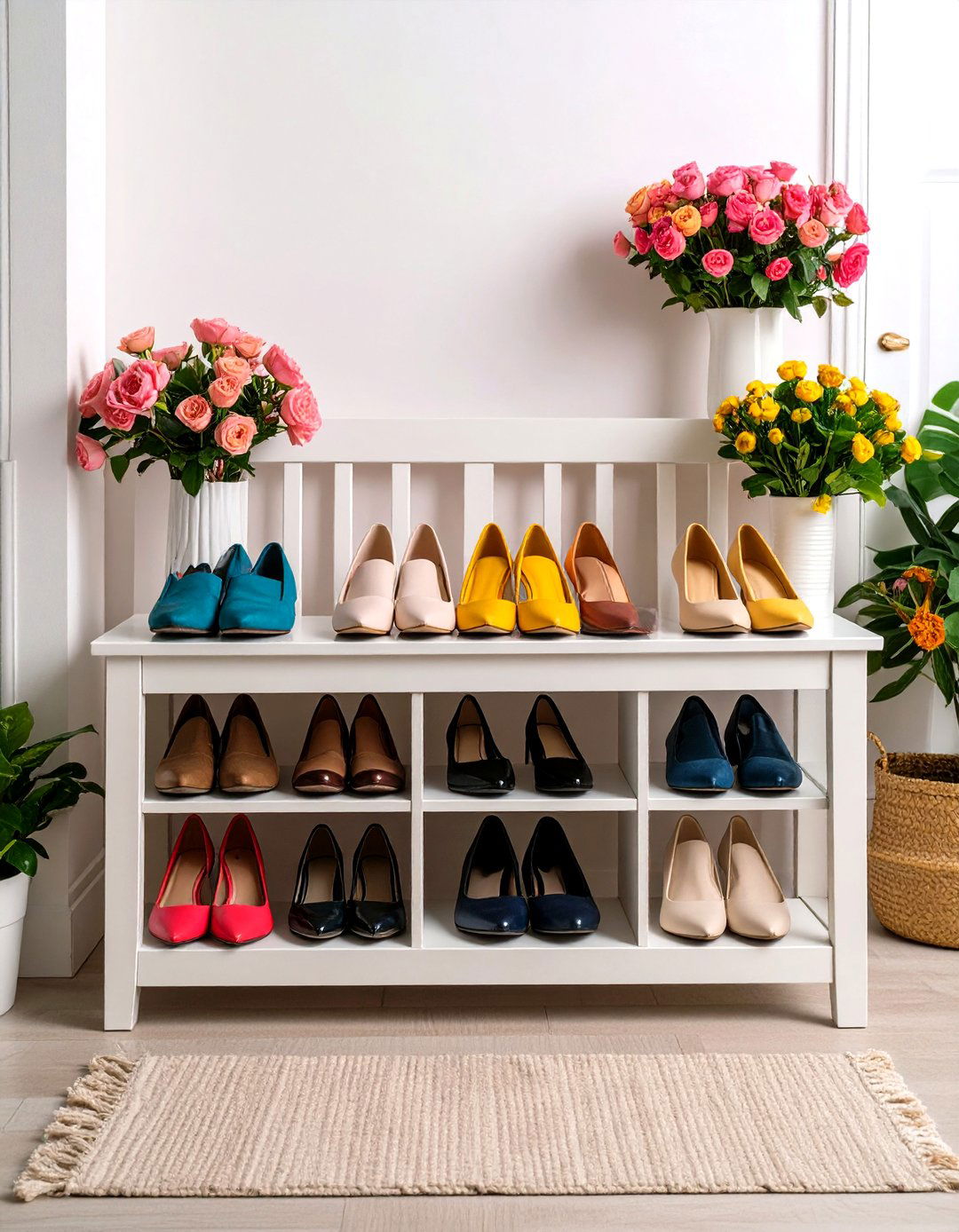 Entryway Bench with Shoe Storage Cubbies - 30 entryway bench ideas