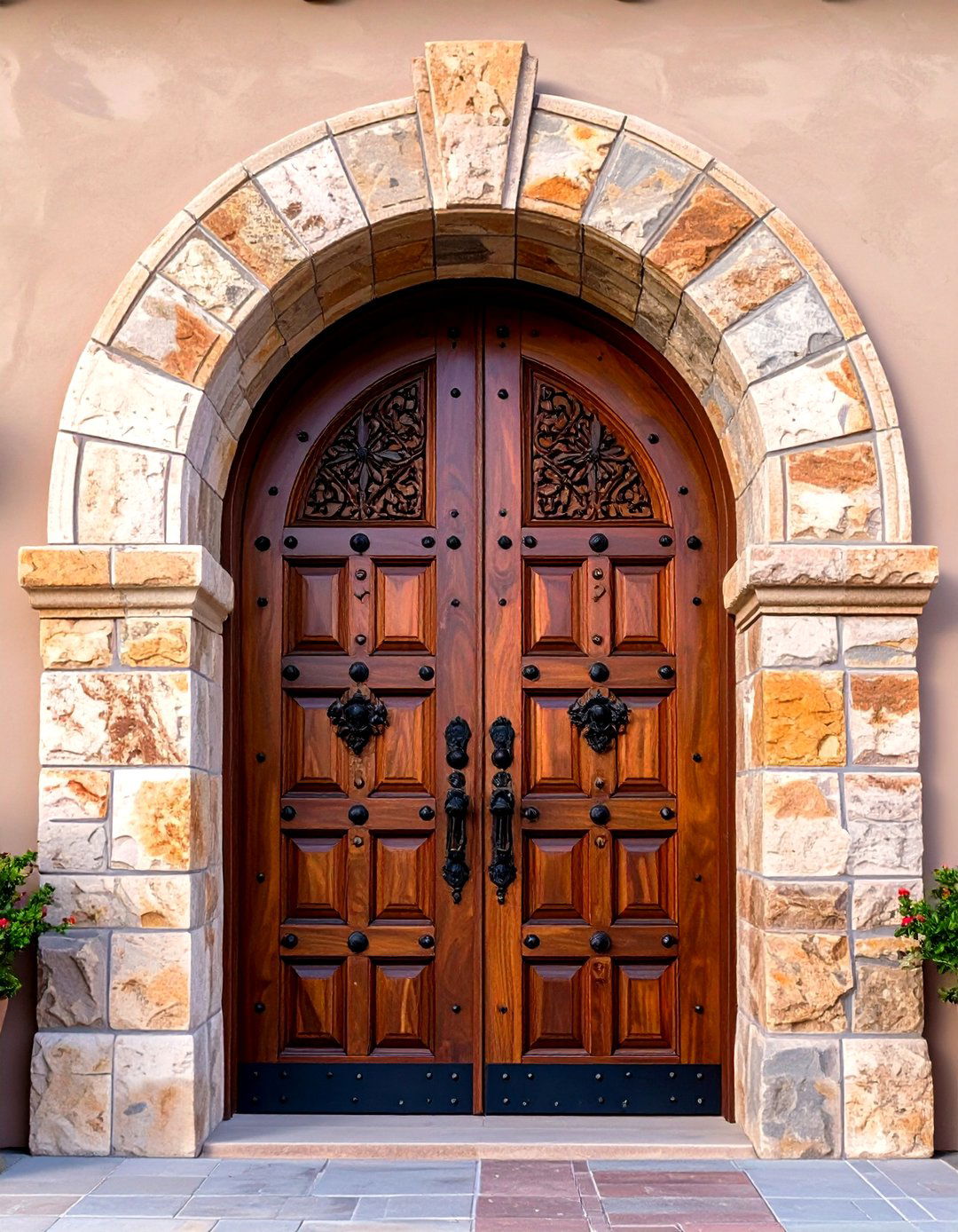 Entryway with a Carved Wooden Door - 30 mexican house design ideas