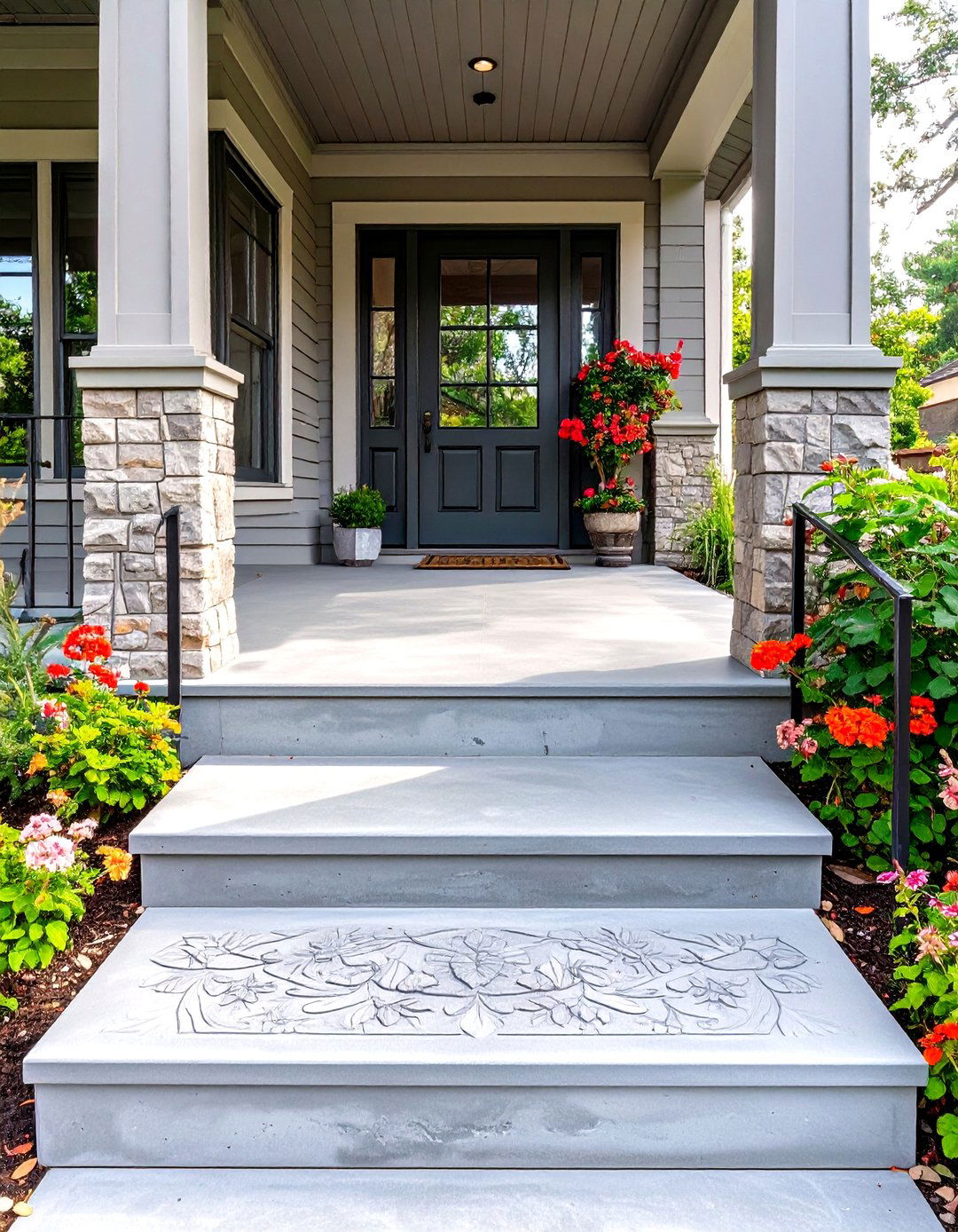 Etched Concrete Porch with a Custom Design - 30 small concrete front porch ideas