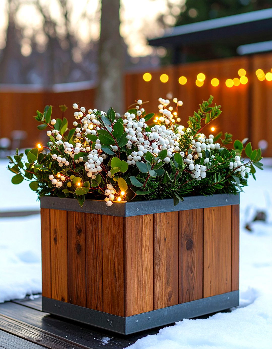Eucalyptus and White Berry Winter Planter - 30 outdoor winter planter ideas
