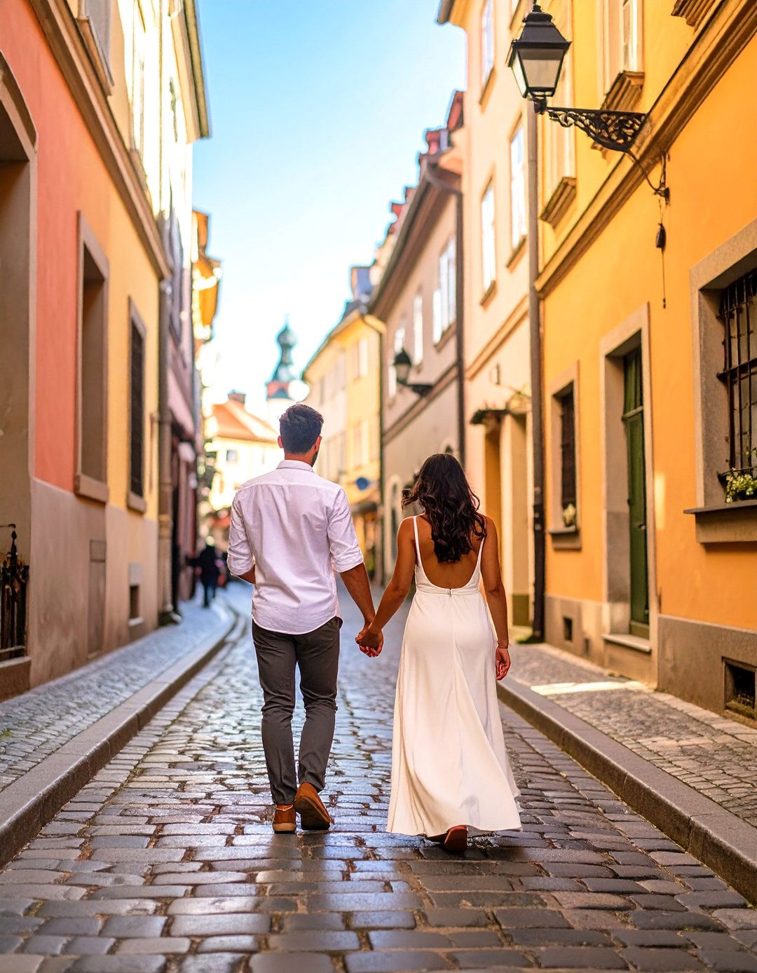 Exploring a Historic Cobblestone Street - 30 outdoor engagement photo ideas