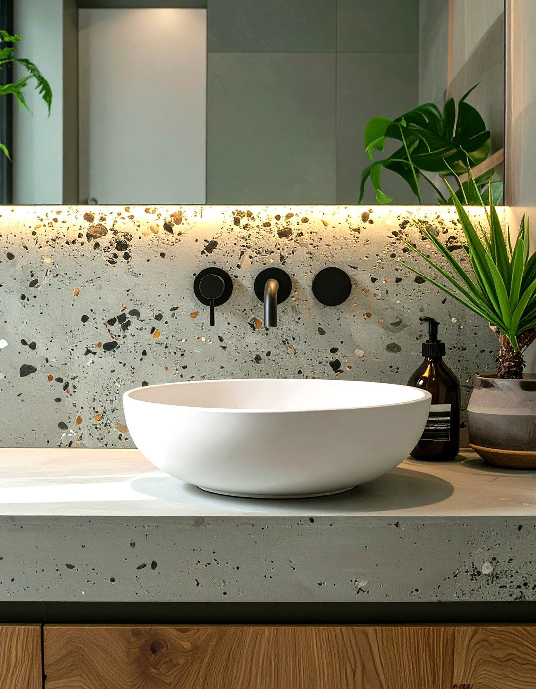 Exposed Aggregate Concrete Bathroom Backsplash - 30 cheap bathroom backsplash ideas